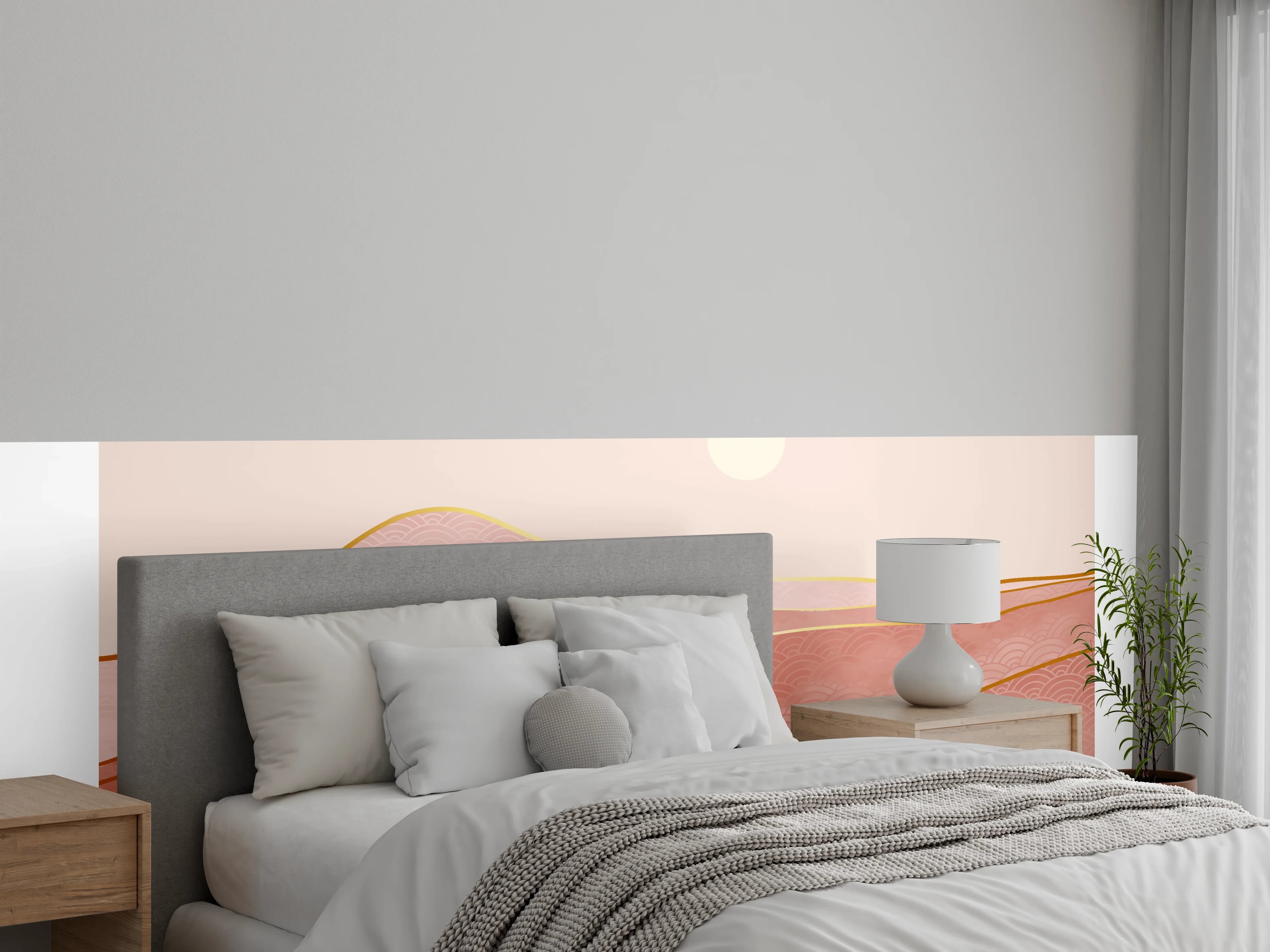 Wandverkleidung Schlafzimmer - Roségoldene abstrakte Landschaft