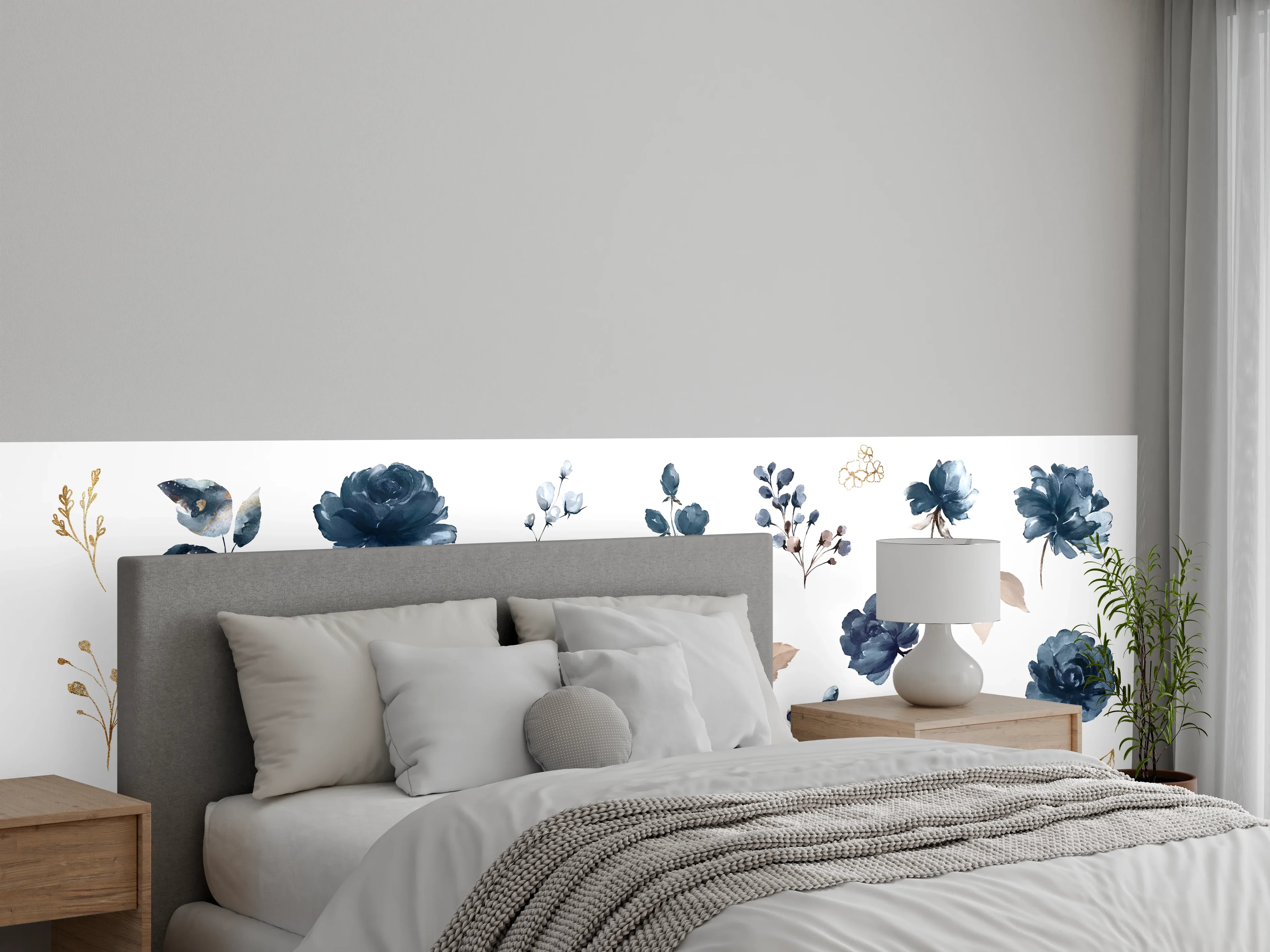 Wandverkleidung Schlafzimmer - Rosen im Aquarell-Design
