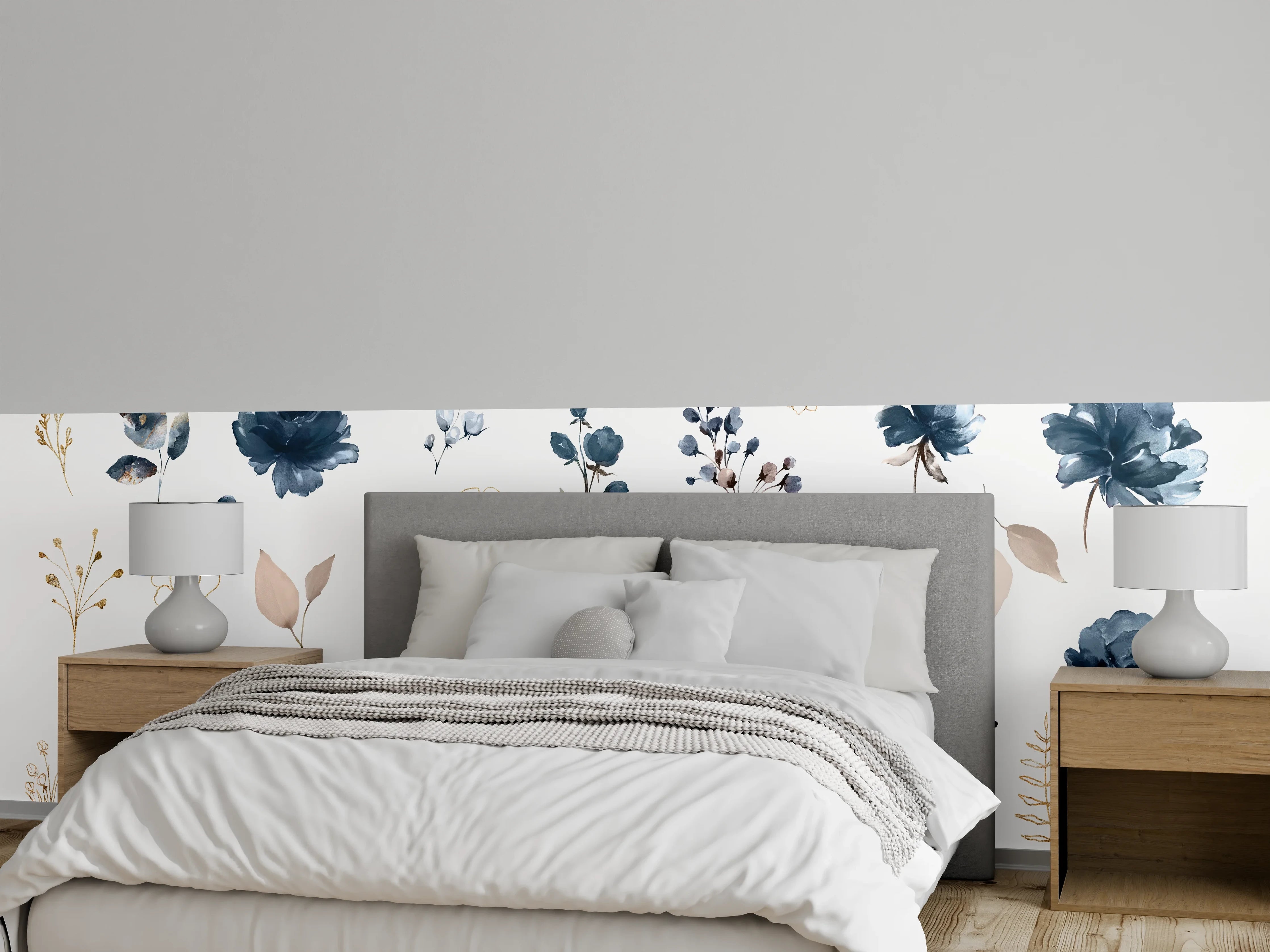 Wandverkleidung Schlafzimmer - Rosen im Aquarell-Design