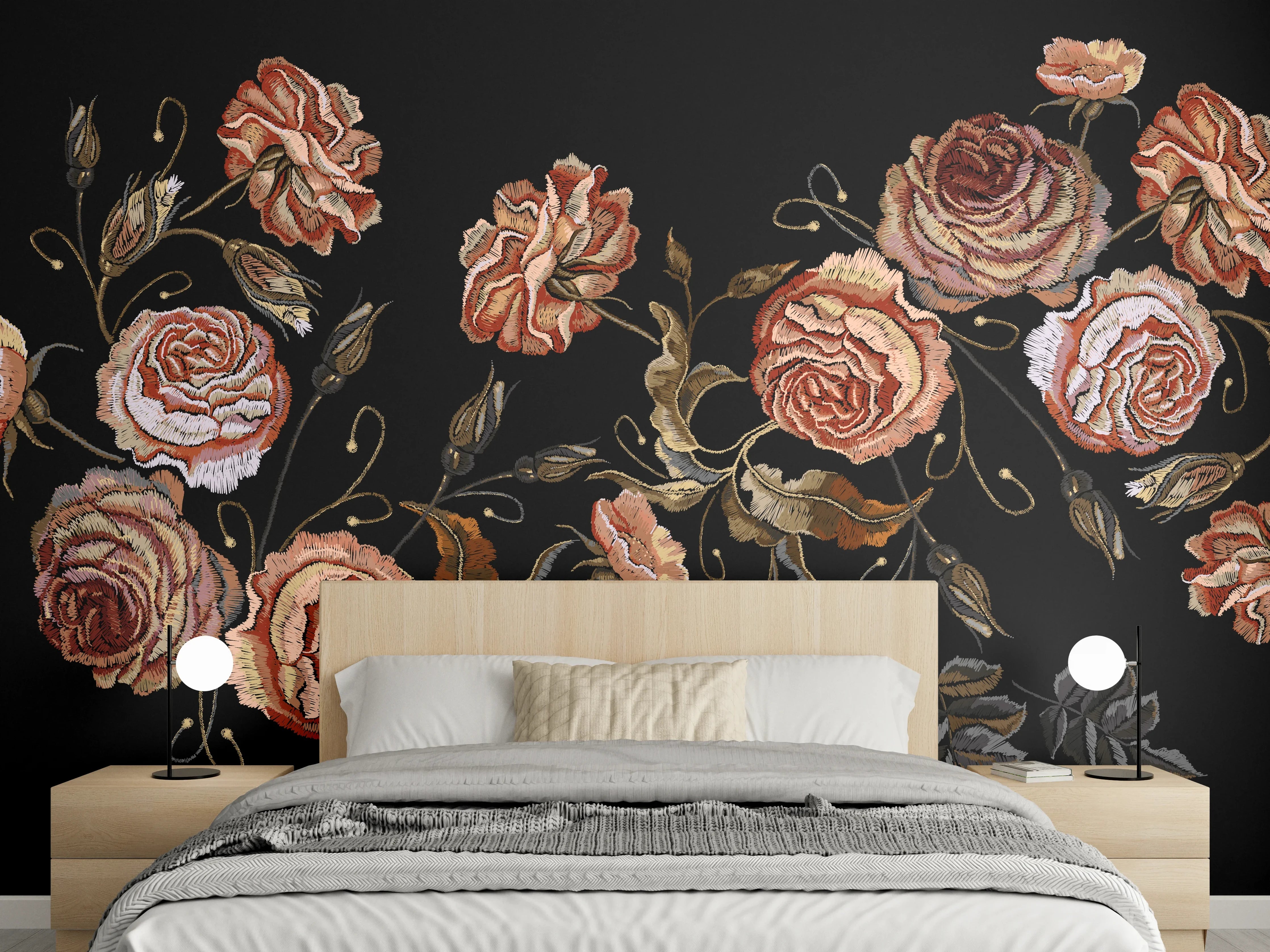 Wandverkleidung Schlafzimmer - Rosen in der Dunkelheit