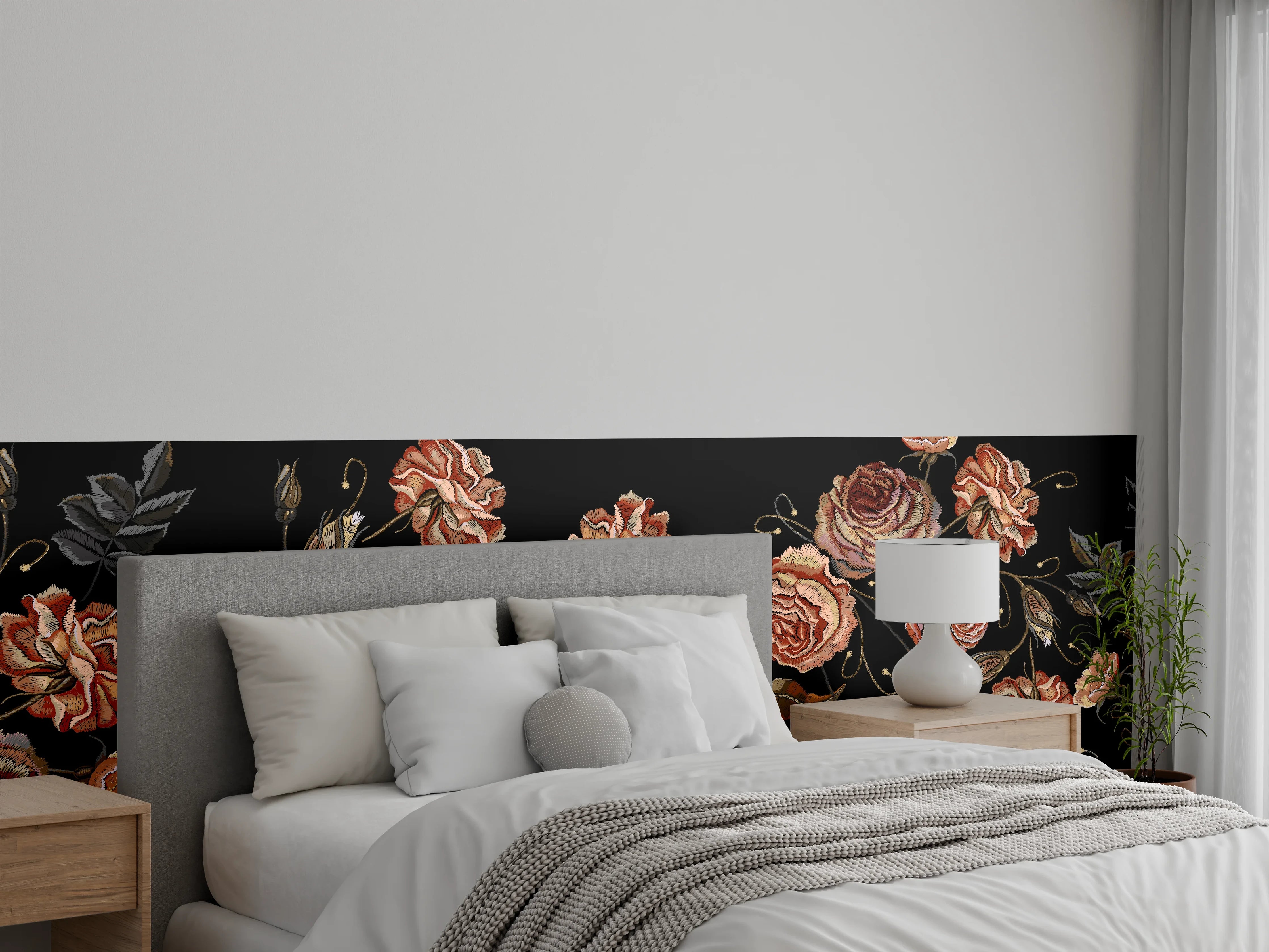 Wandverkleidung Schlafzimmer - Rosen in der Dunkelheit