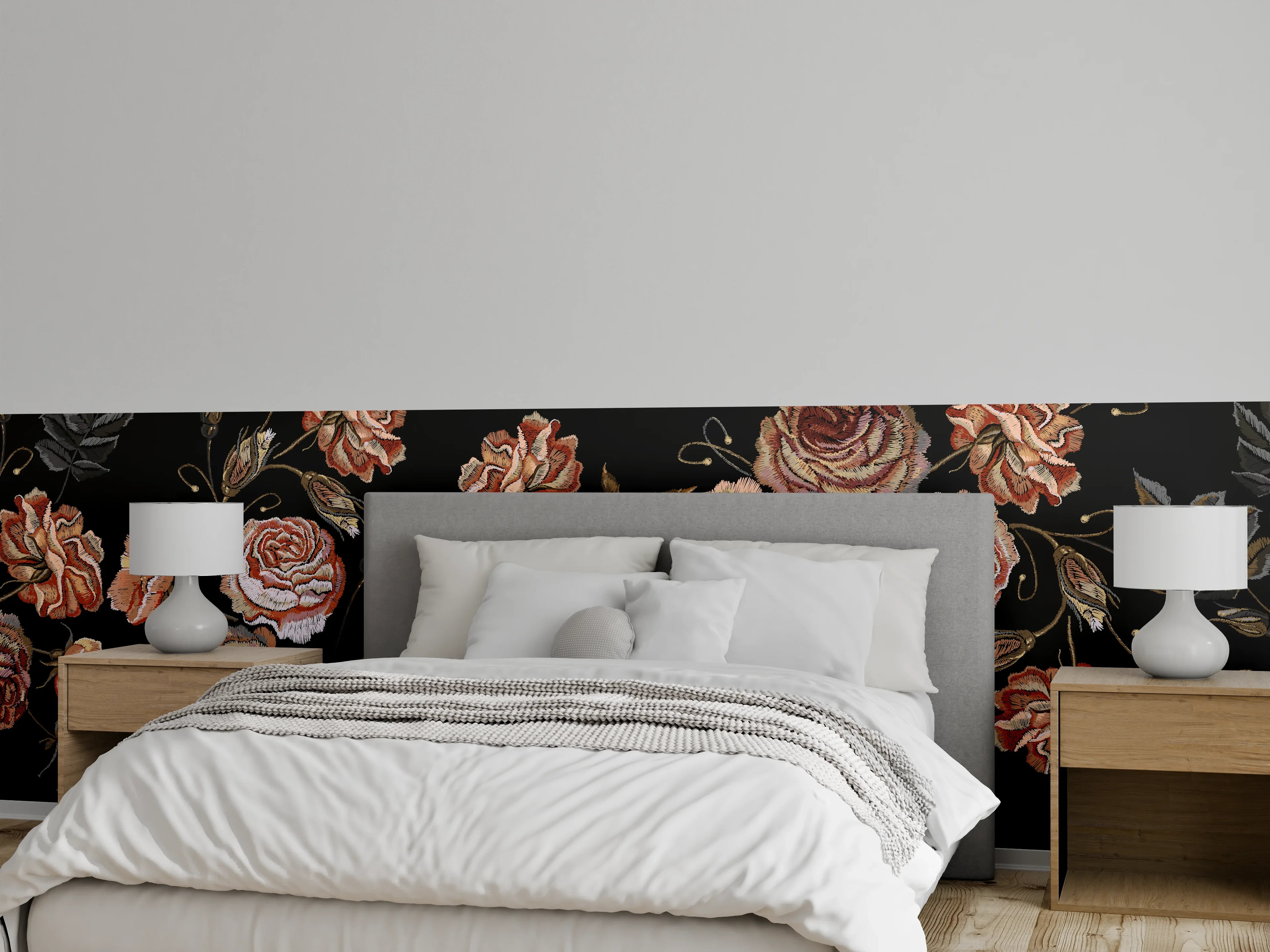 Wandverkleidung Schlafzimmer - Rosen in der Dunkelheit