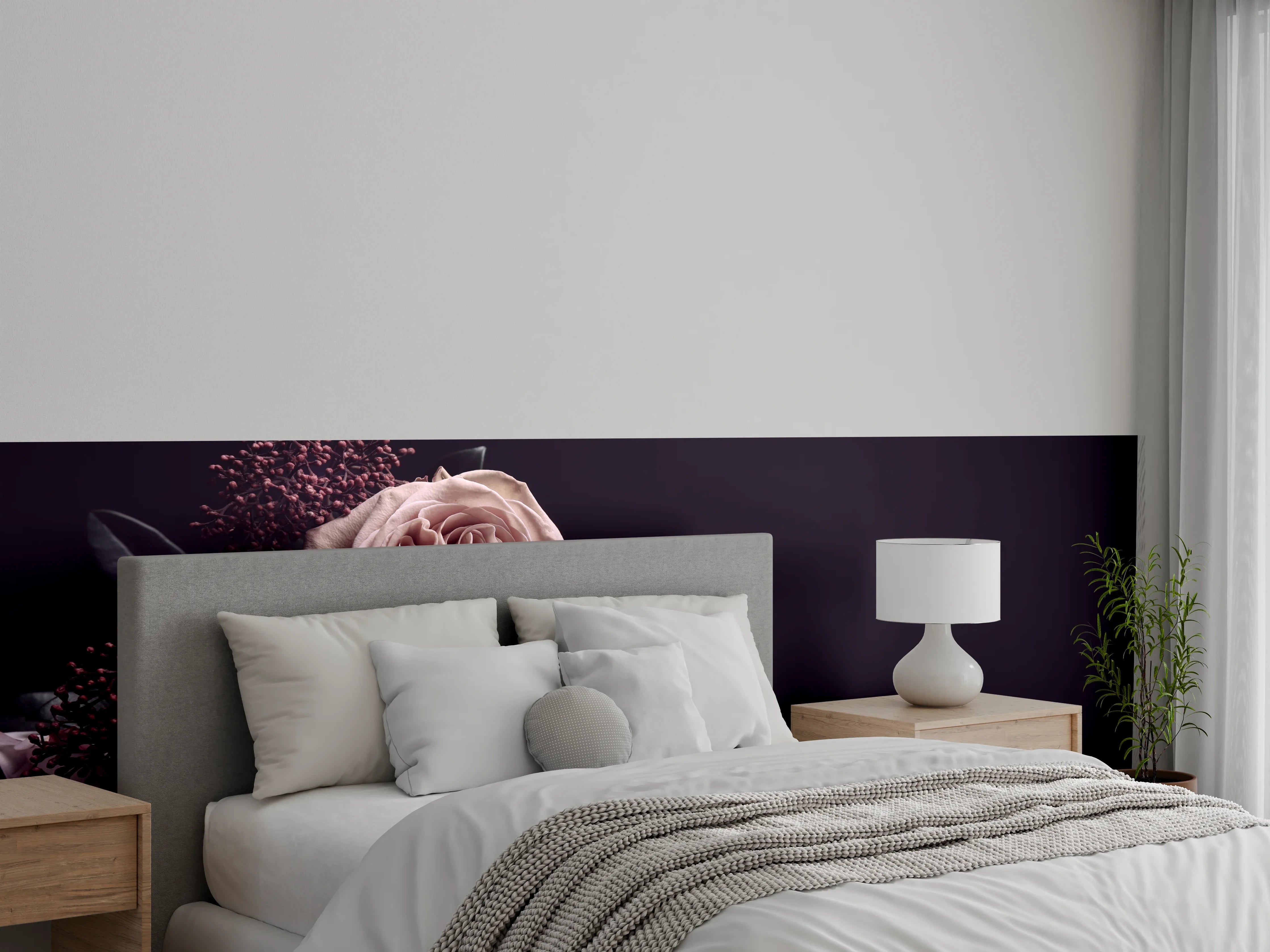 Wandverkleidung Schlafzimmer - Rosenbouquet auf dunklem Hintergrund