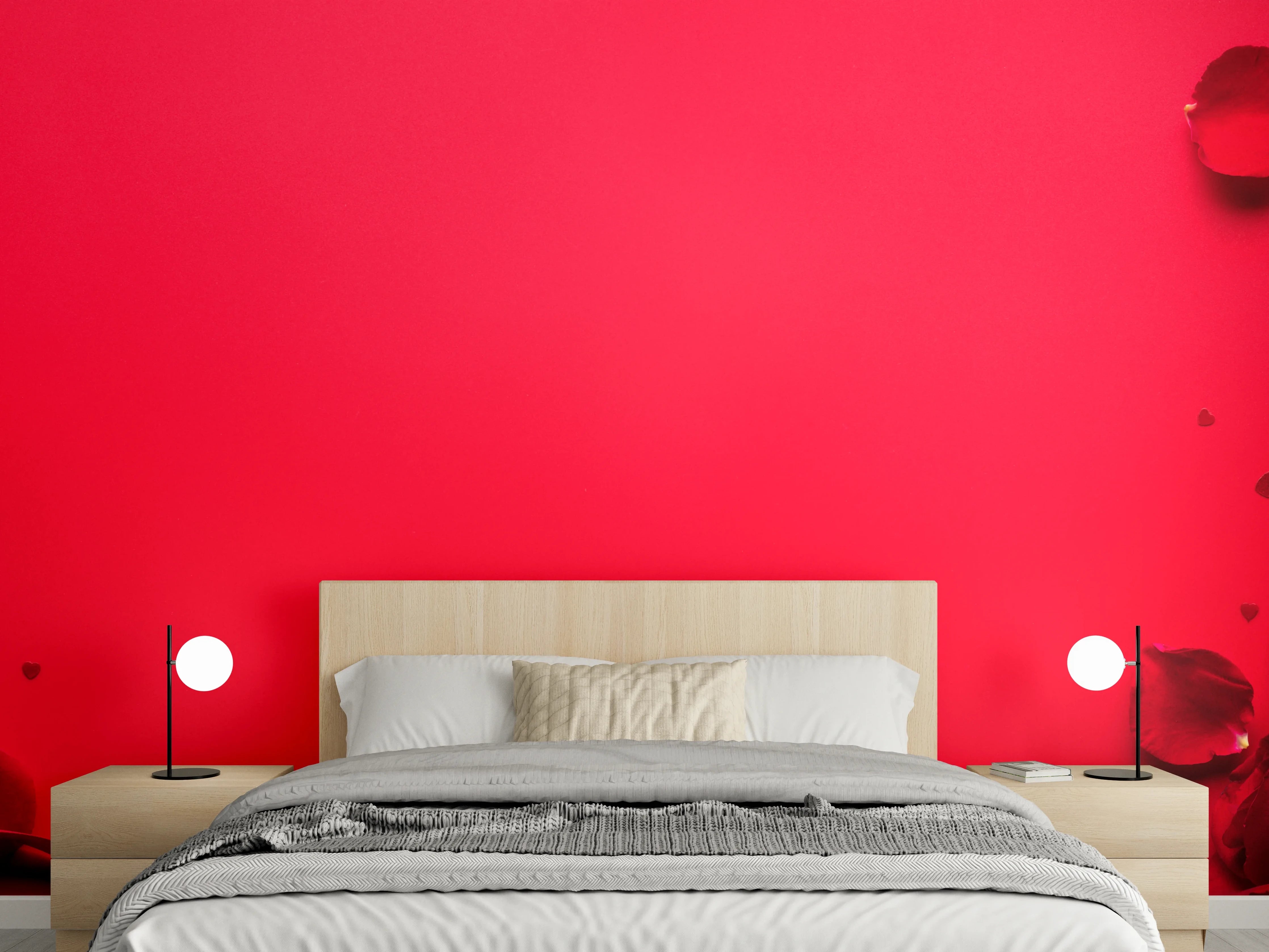 Wandverkleidung Schlafzimmer - Rosengeschenk auf rotem Hintergrund