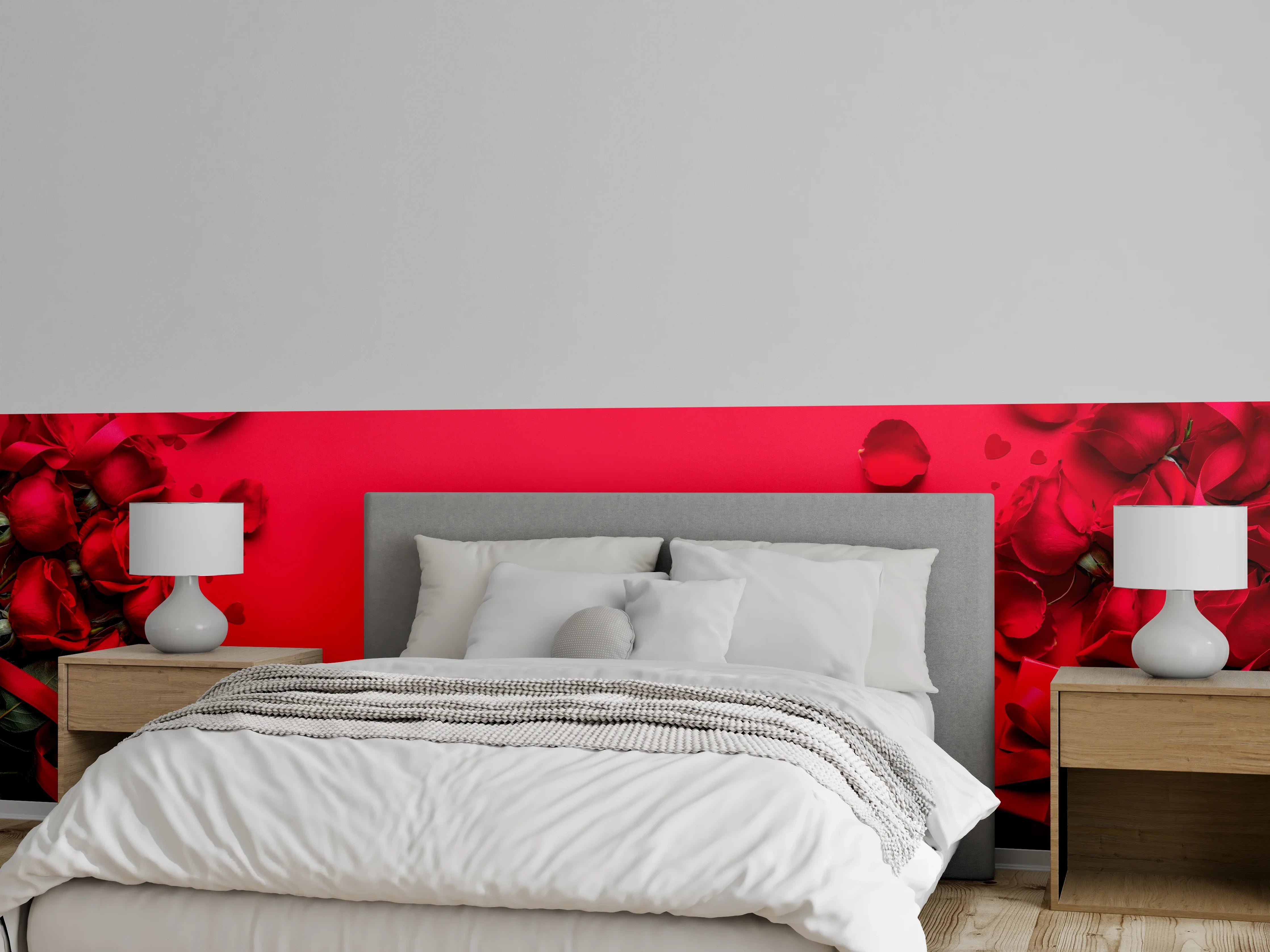 Wandverkleidung Schlafzimmer - Rosengeschenk auf rotem Hintergrund