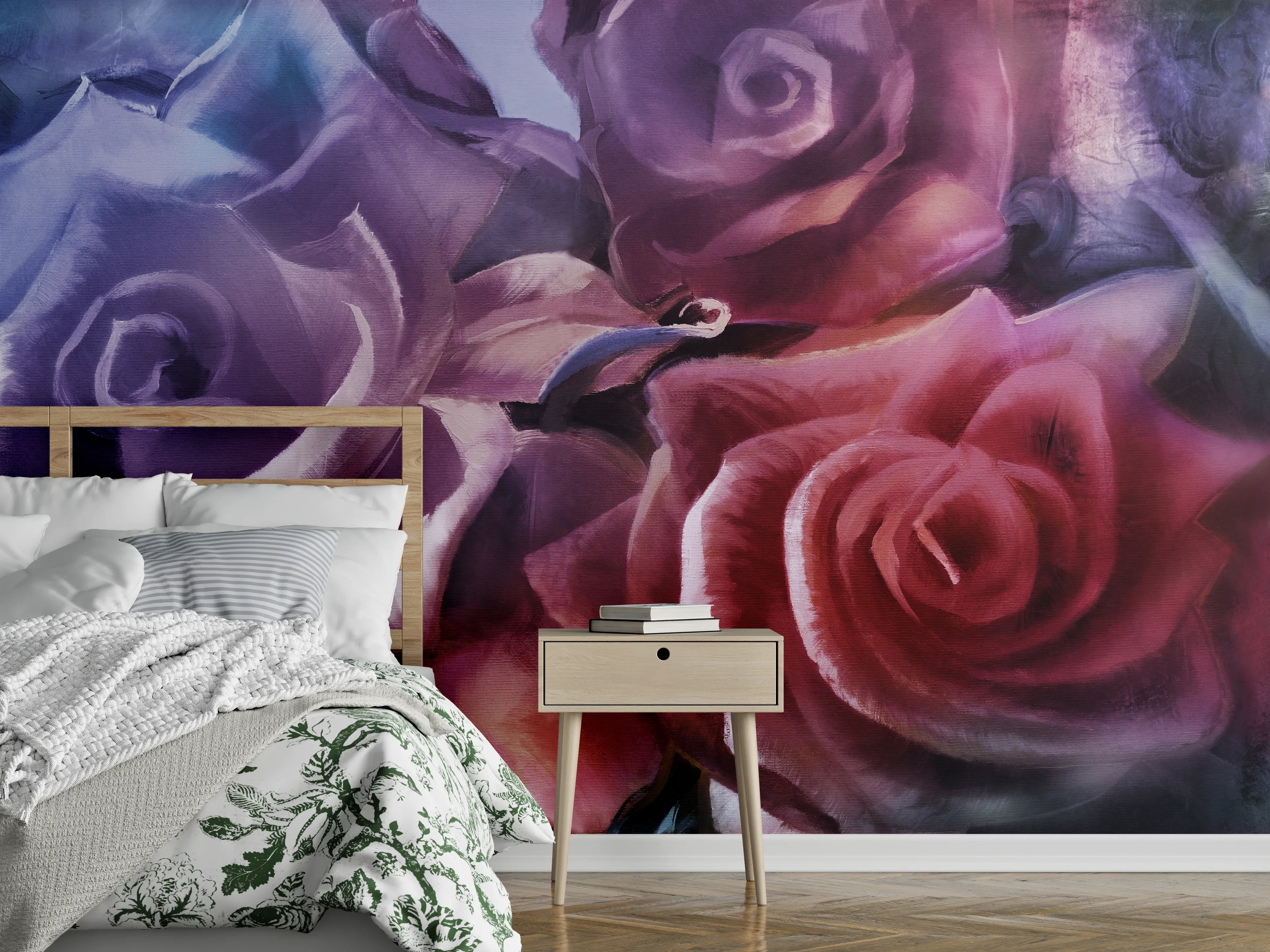 Wandverkleidung Schlafzimmer - Rosenmalerei