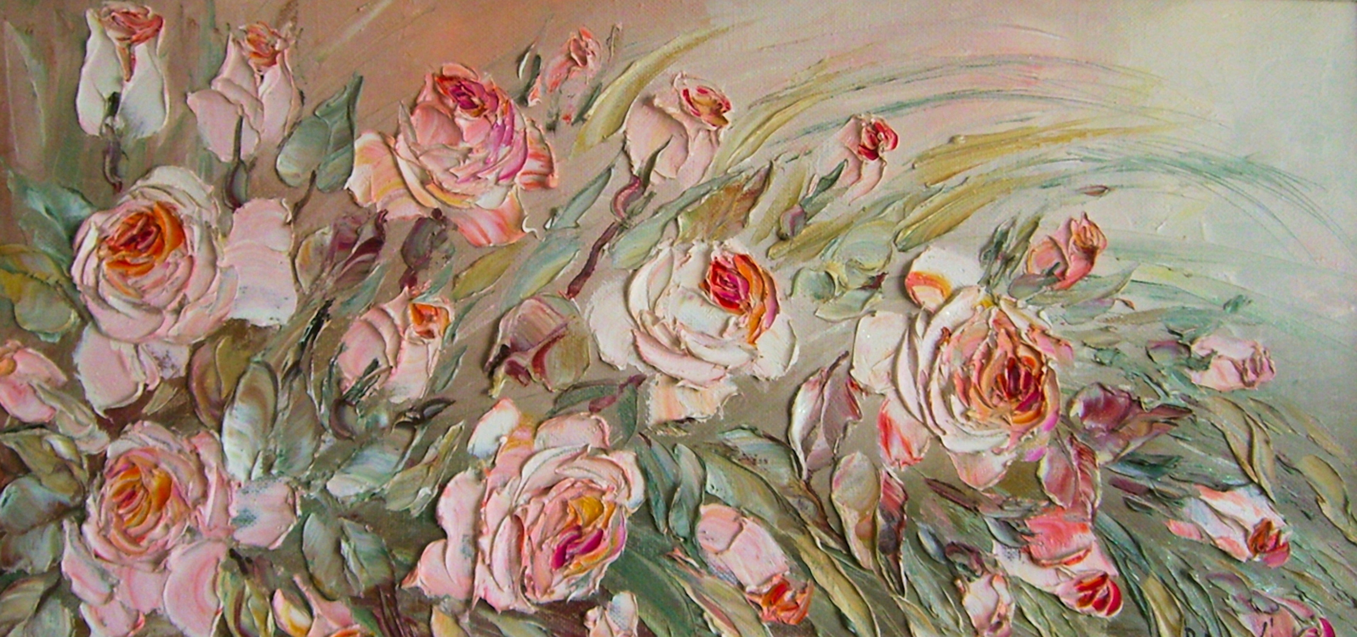 Wandverkleidung Schlafzimmer-Rosenmalerei zartrosa Aquarell Wandbild