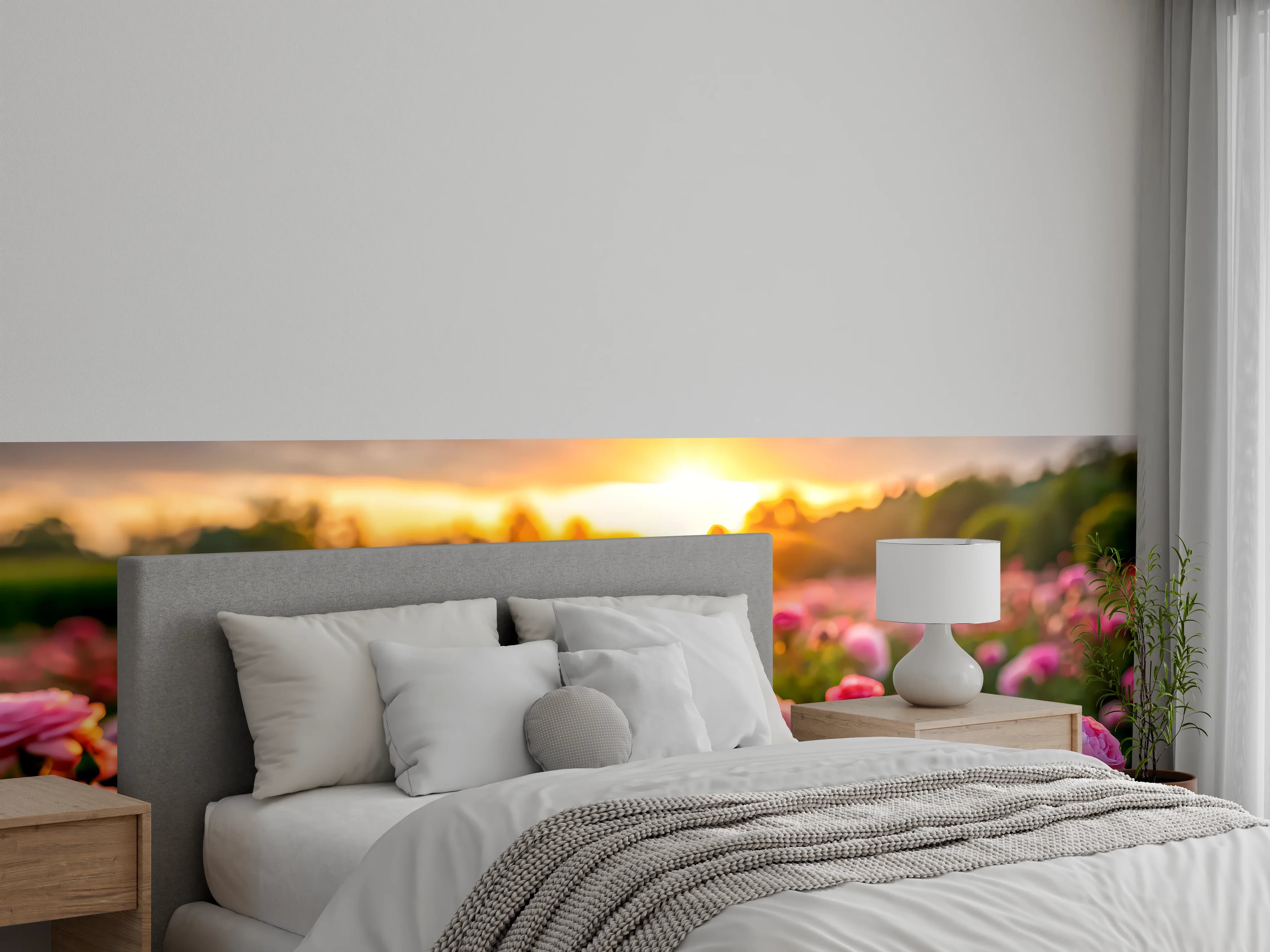 Wandverkleidung Schlafzimmer - Rosenwiese bei Sonnenuntergang