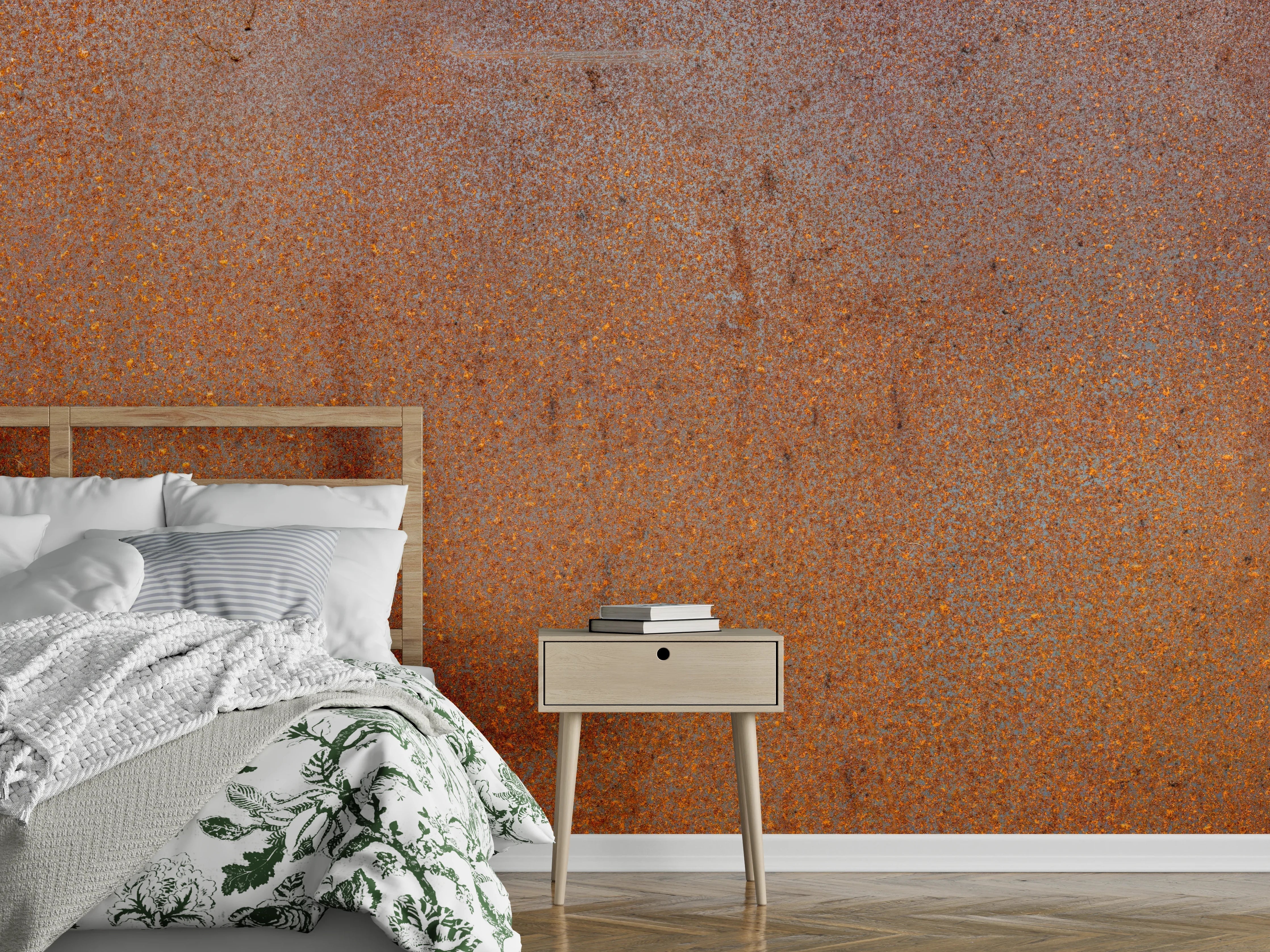 Wandverkleidung Schlafzimmer - Rostige Metalloberfläche mit Patina und Textur