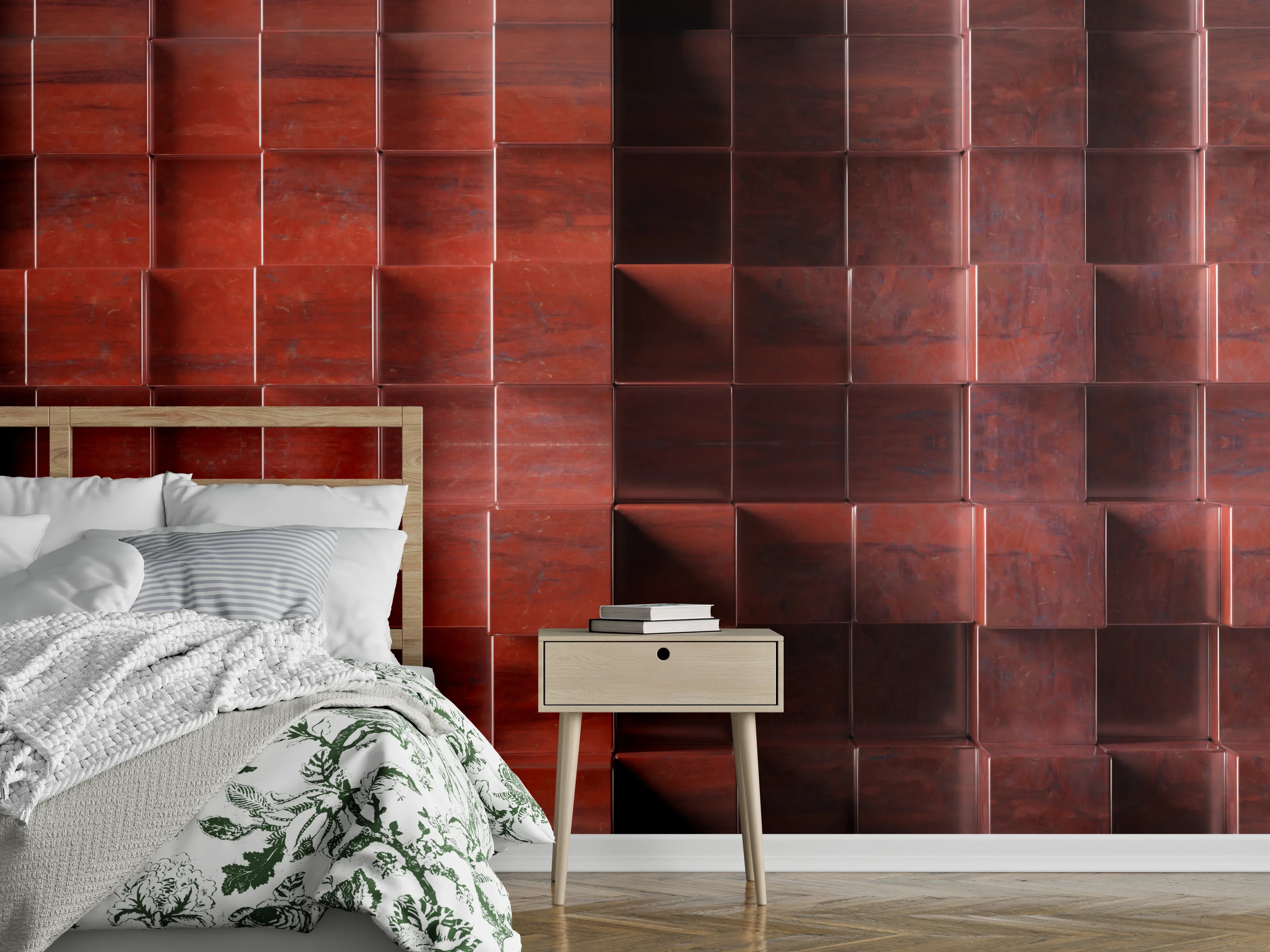 Wandverkleidung Schlafzimmer - Rostige Metallwürfel Textur