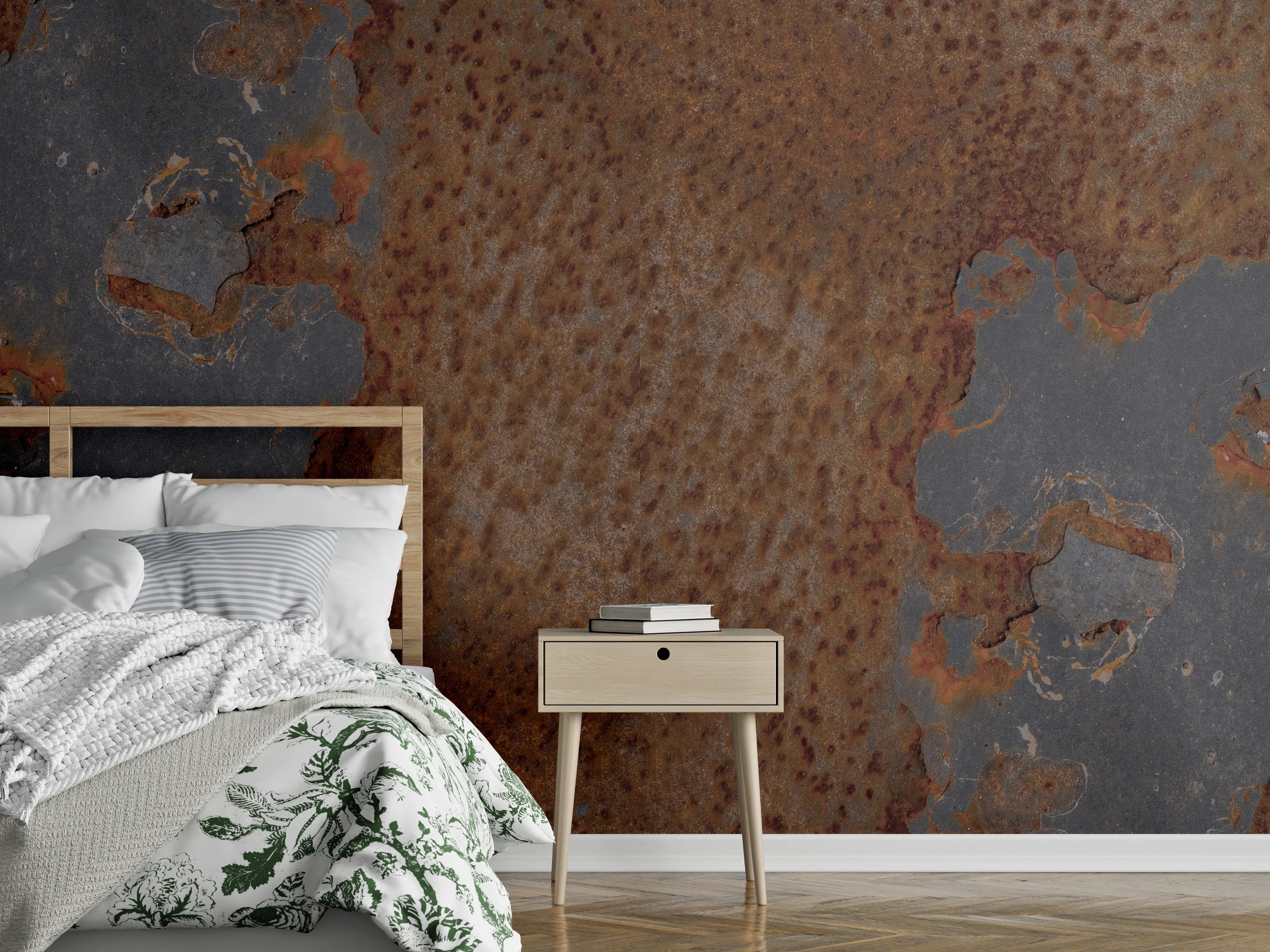 Wandverkleidung Schlafzimmer - Rostiges Metall im Grunge-Stil