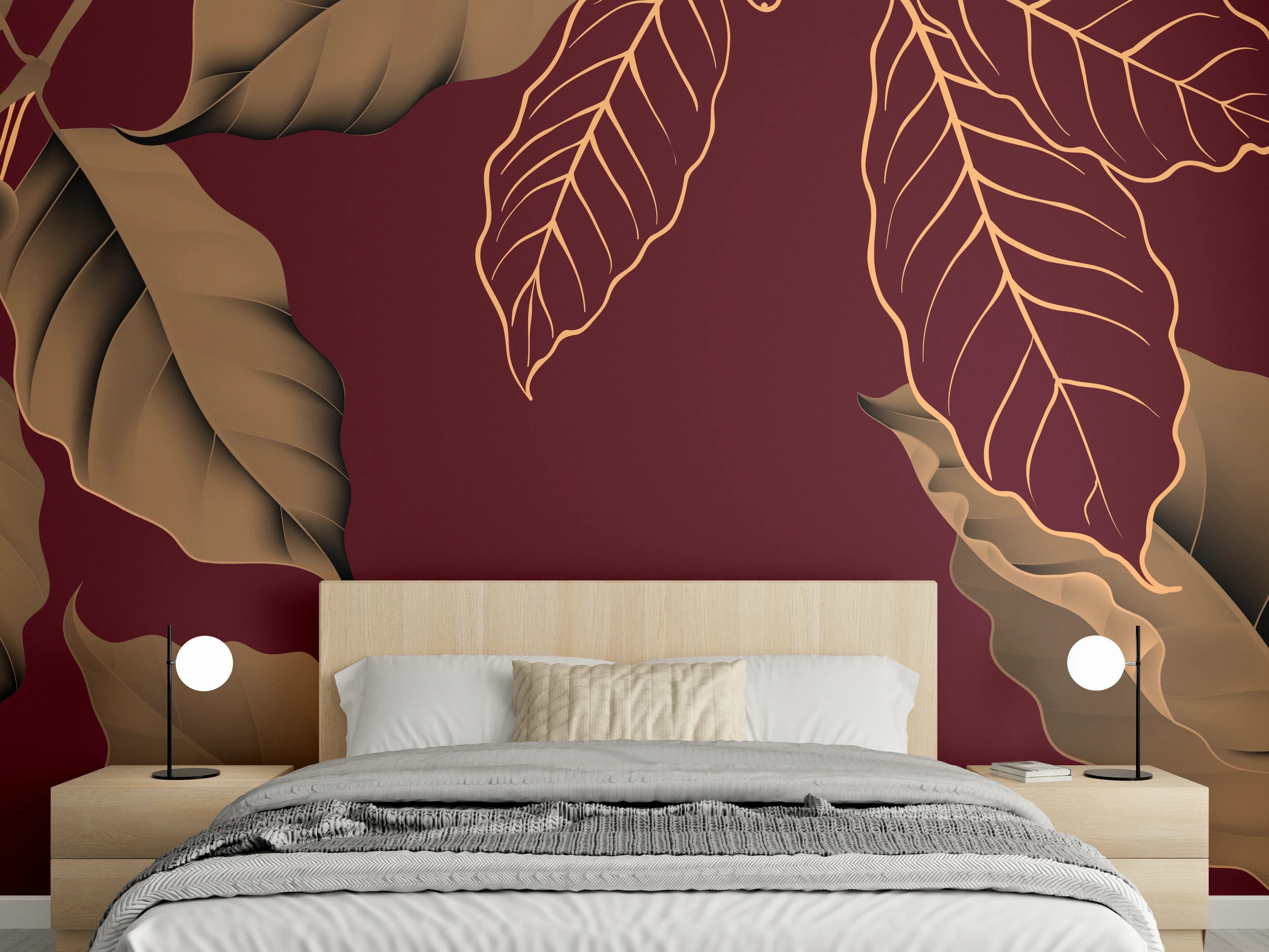 Wandverkleidung Schlafzimmer - Rot-Braune Blätter
