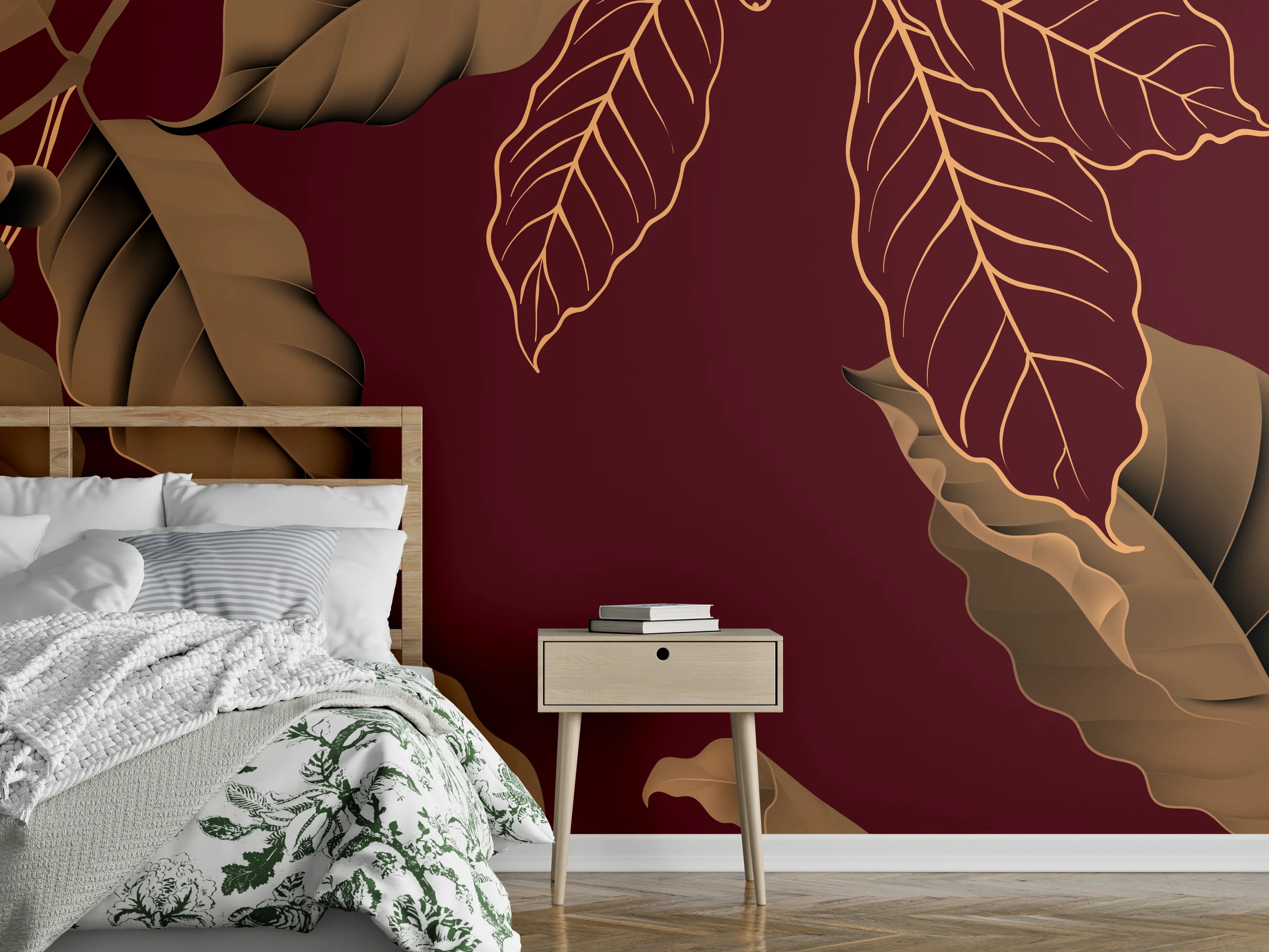 Wandverkleidung Schlafzimmer - Rot-Braune Blätter