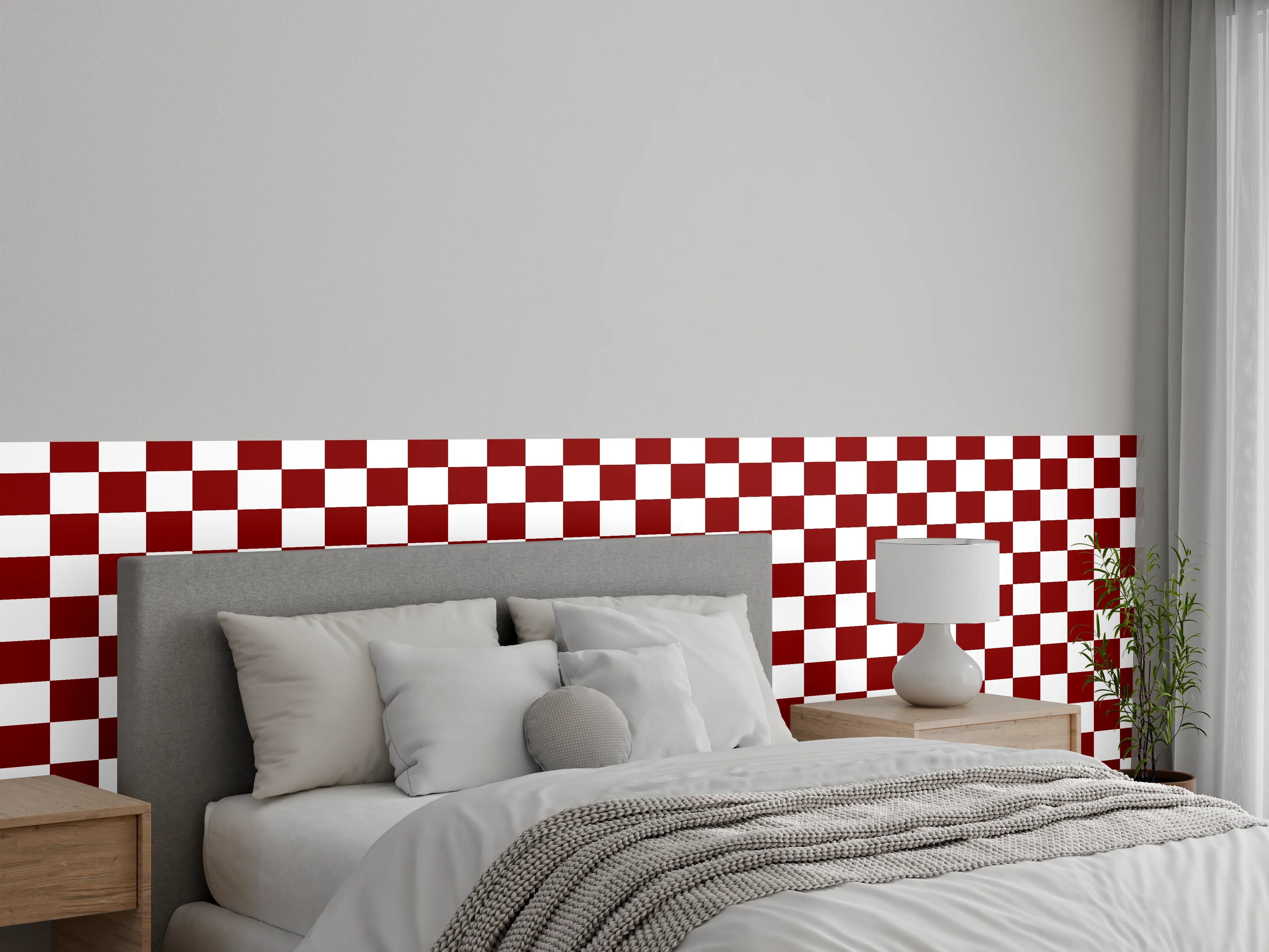 Wandverkleidung Schlafzimmer - Rot-weißes Kachelmuster – Moderne Wandgestaltung
