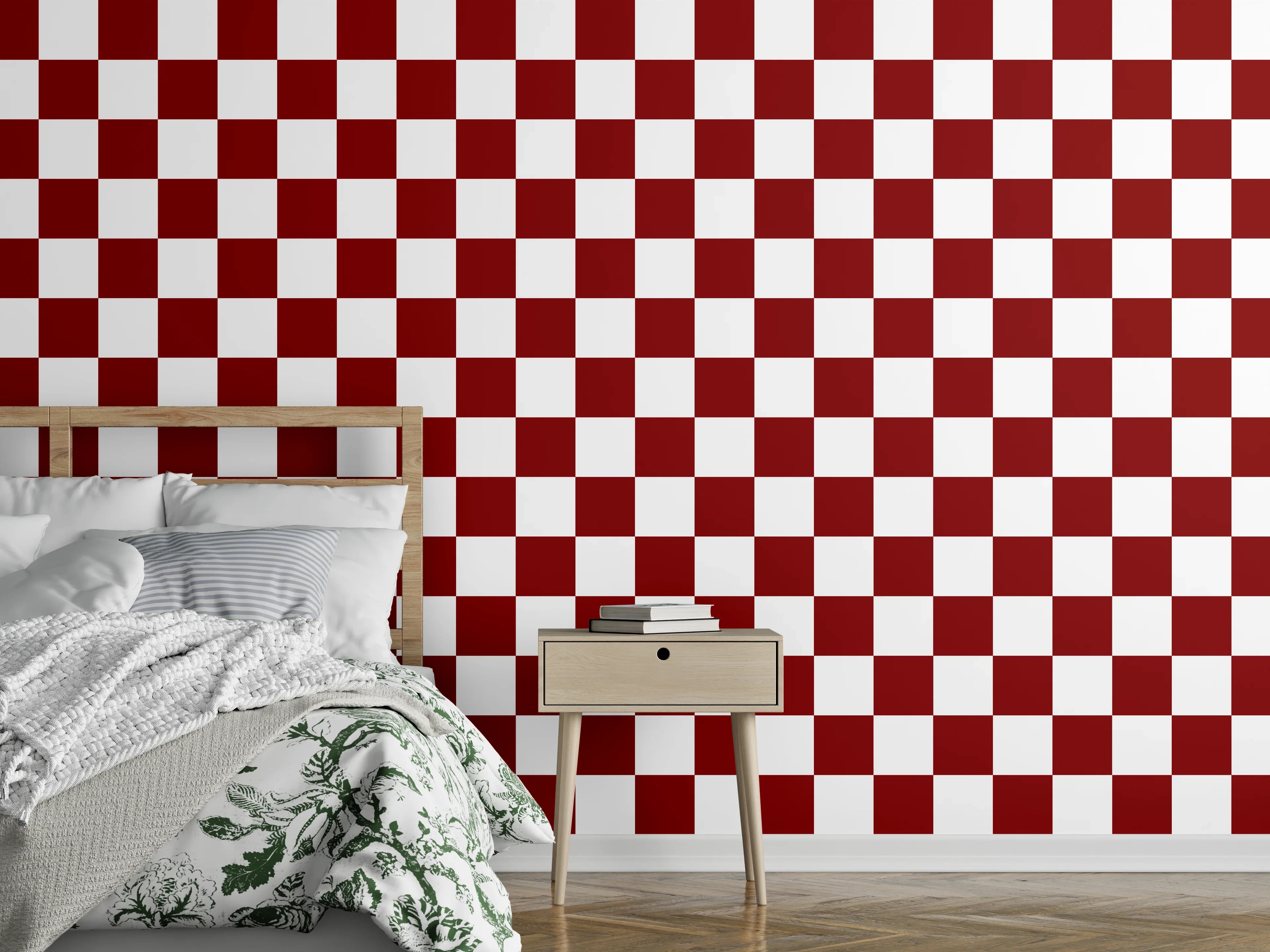 Wandverkleidung Schlafzimmer - Rot-weißes Kachelmuster – Moderne Wandgestaltung