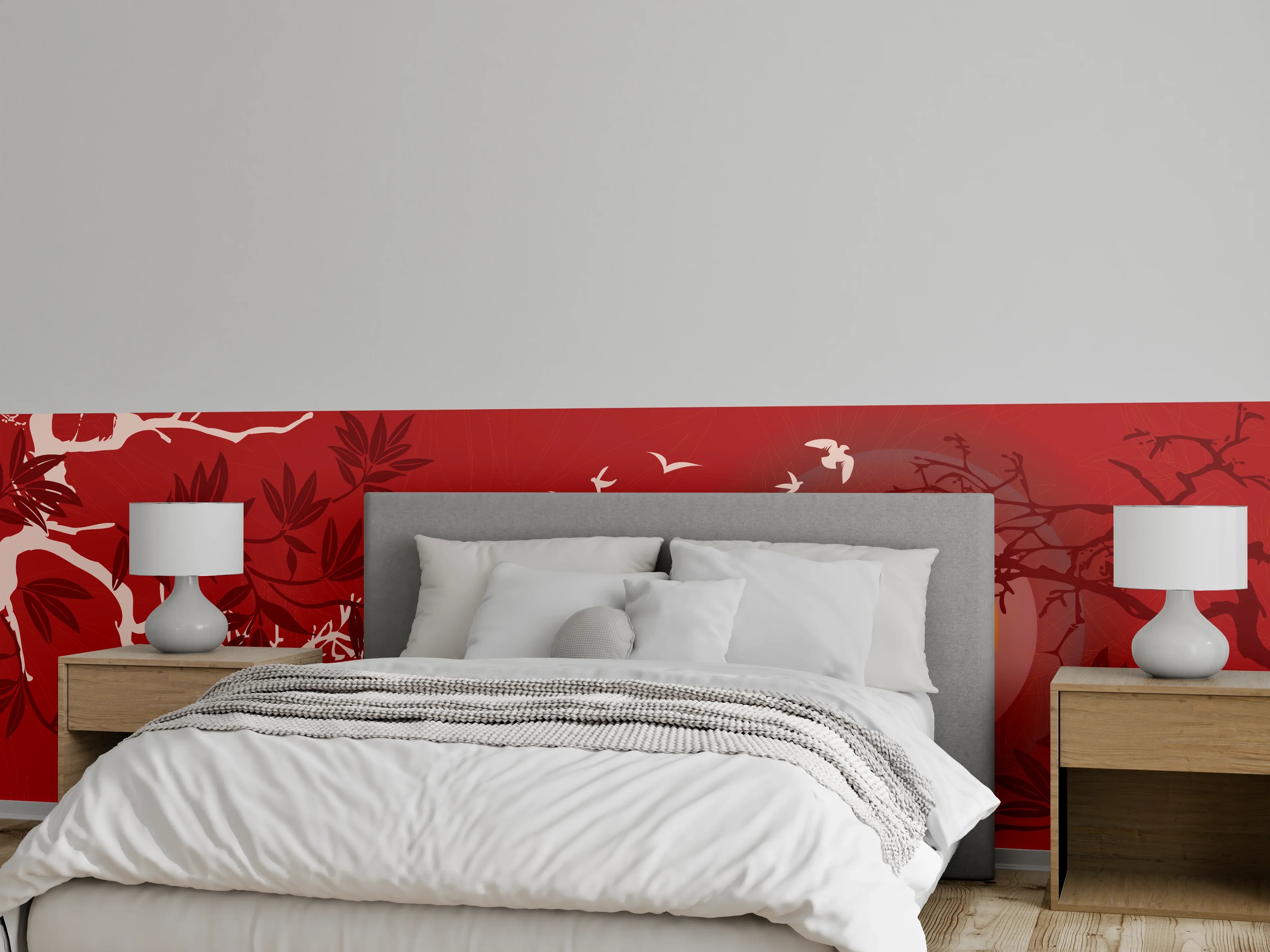 Wandverkleidung Schlafzimmer - Rote Abendstimmung Vögel Silhouetten