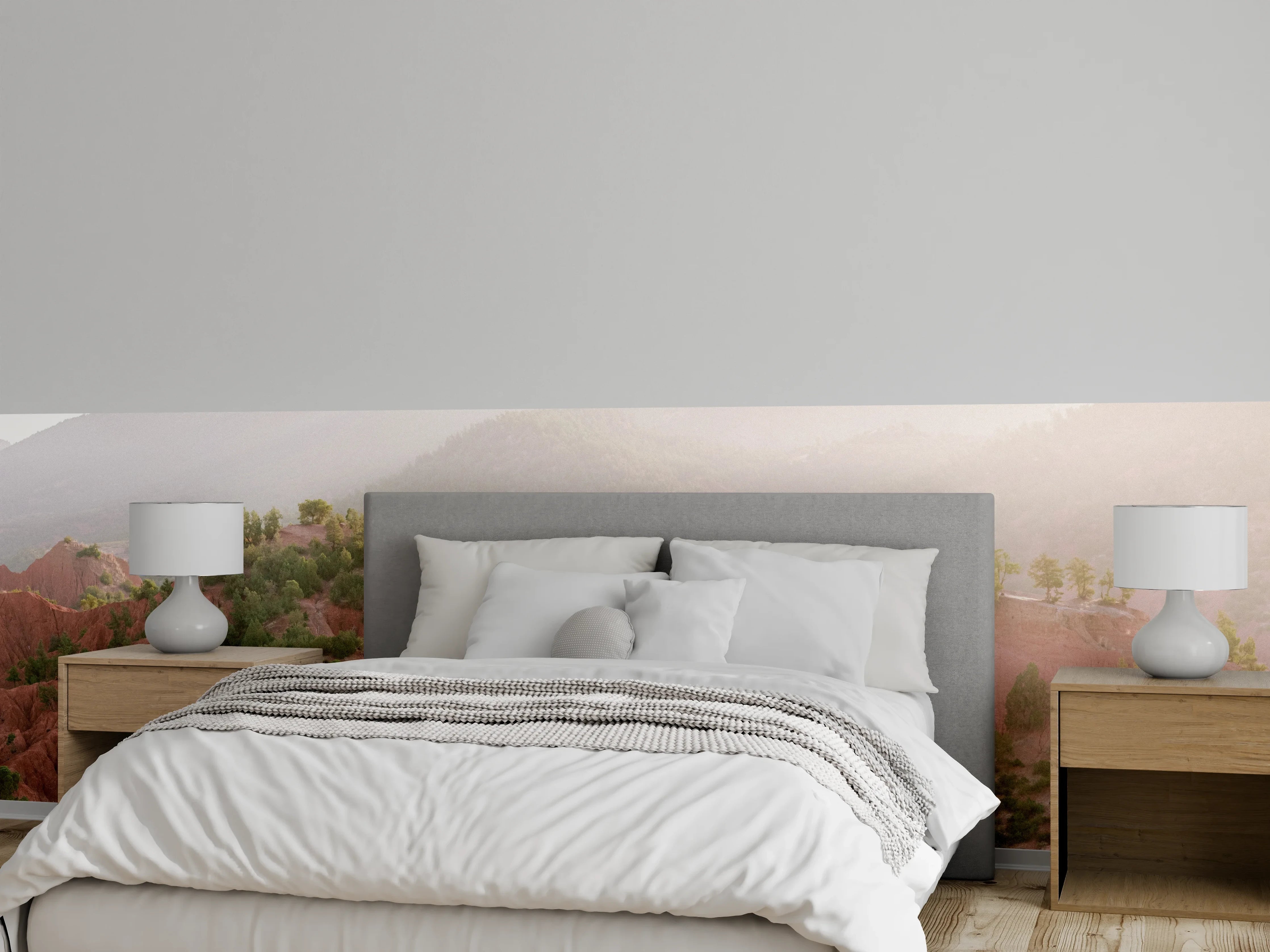 Wandverkleidung Schlafzimmer - Rote Felsen im Sonnenlicht Panorama