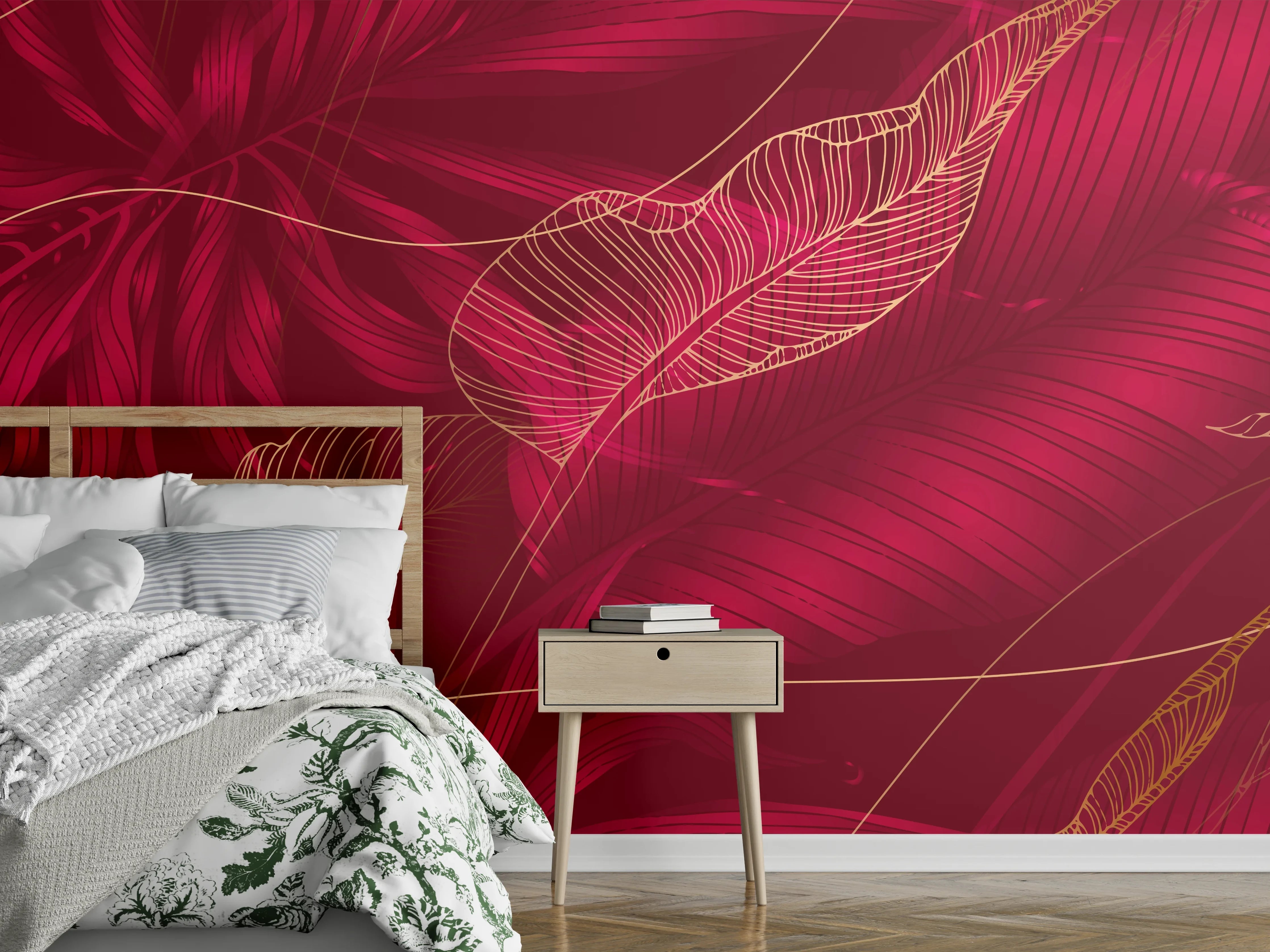 Wandverkleidung Schlafzimmer - Rote Florale Muster Textur
