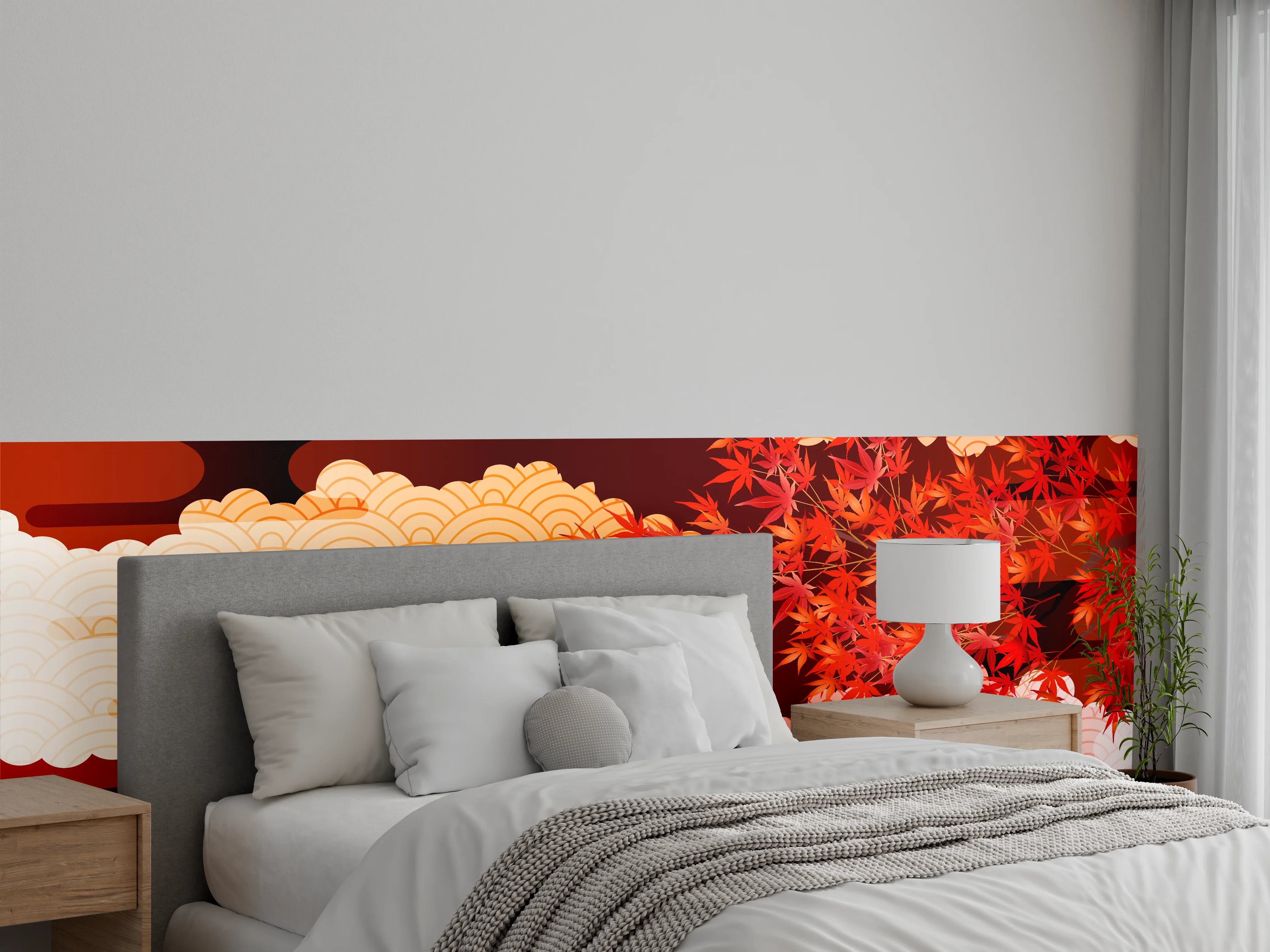 Wandverkleidung Schlafzimmer - Rote Herbstlaub-Szene