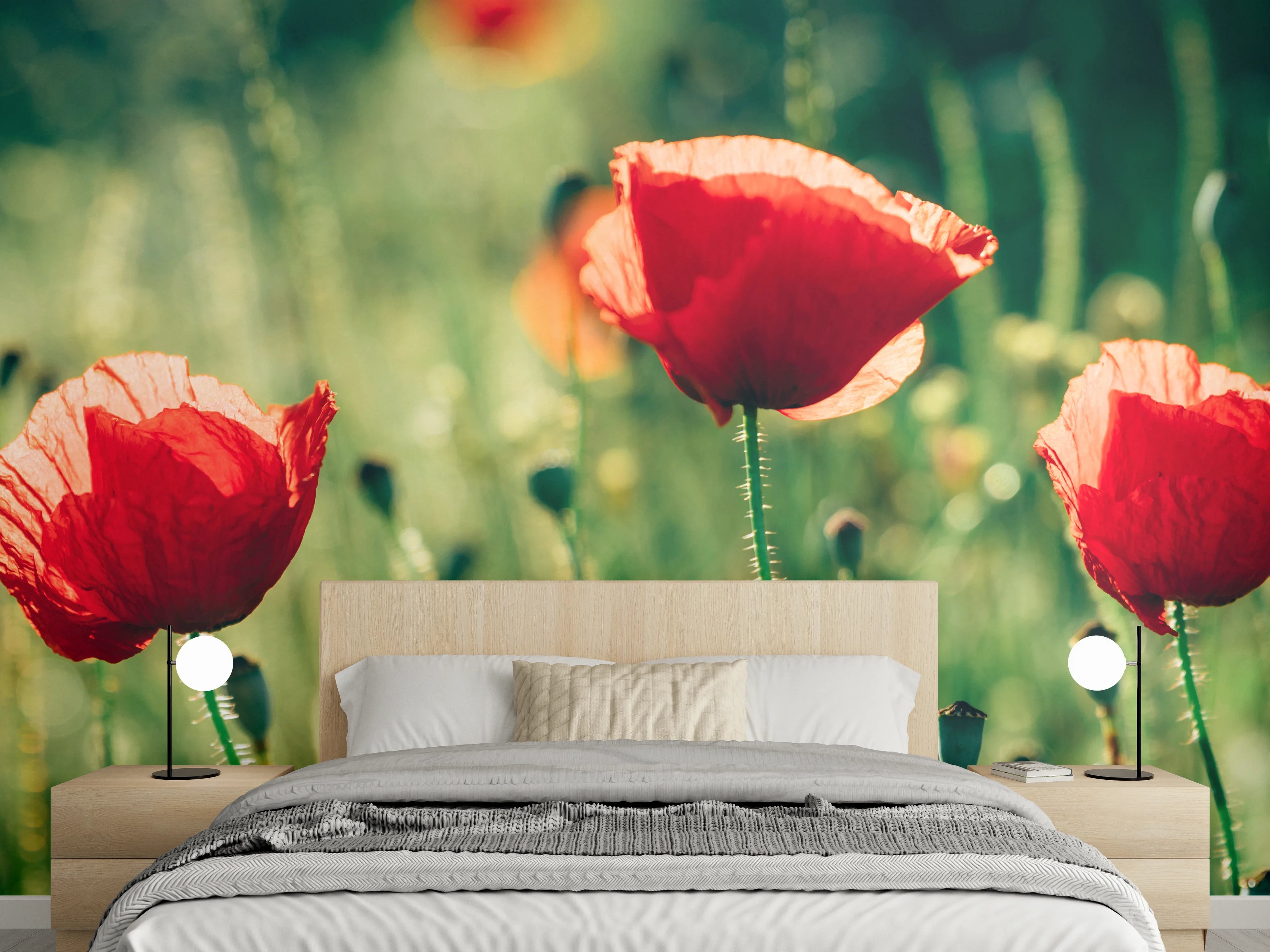 Wandverkleidung Schlafzimmer - Rote Mohnblumen Sommerwiese