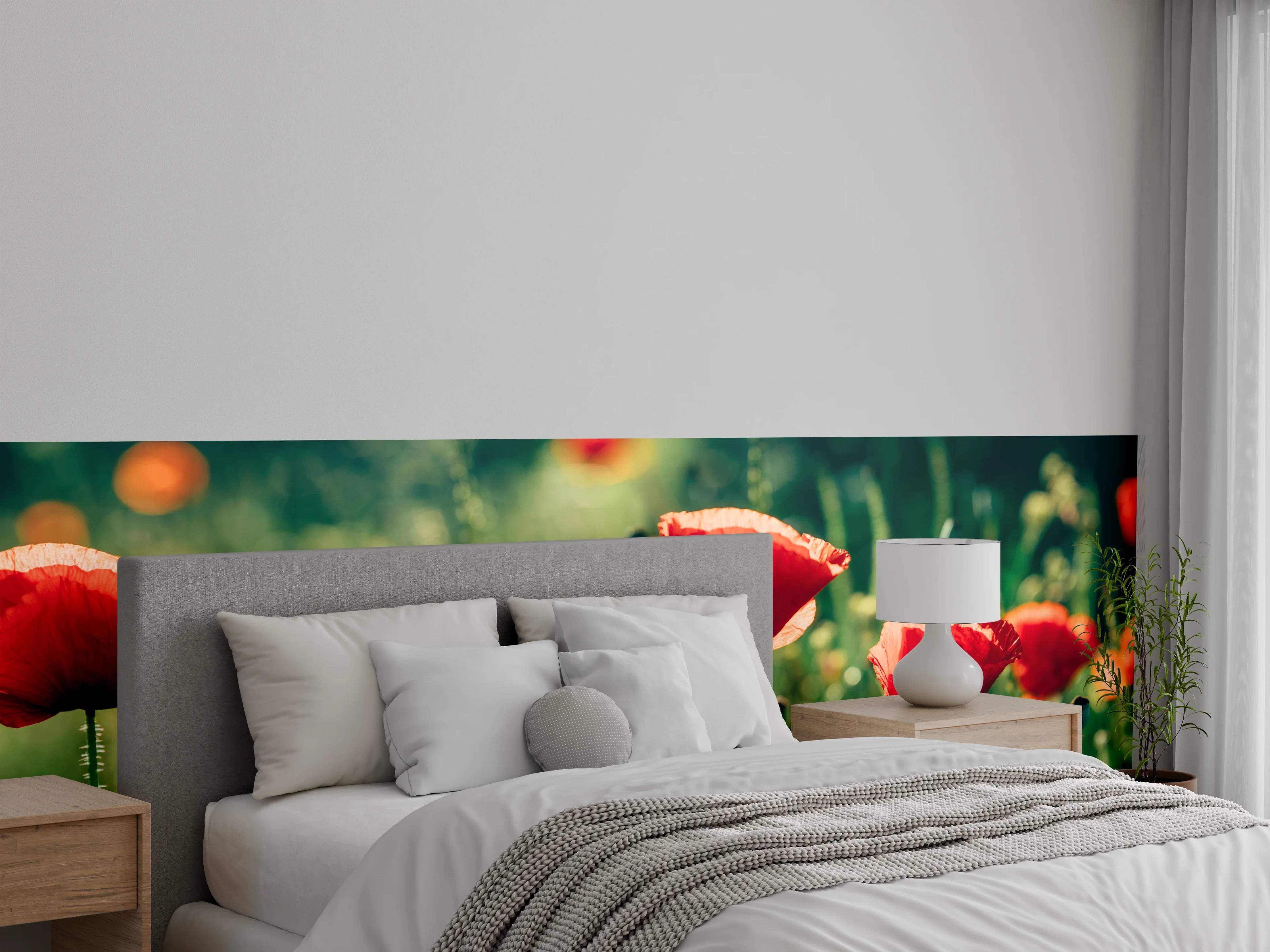 Wandverkleidung Schlafzimmer - Rote Mohnblumen Sommerwiese