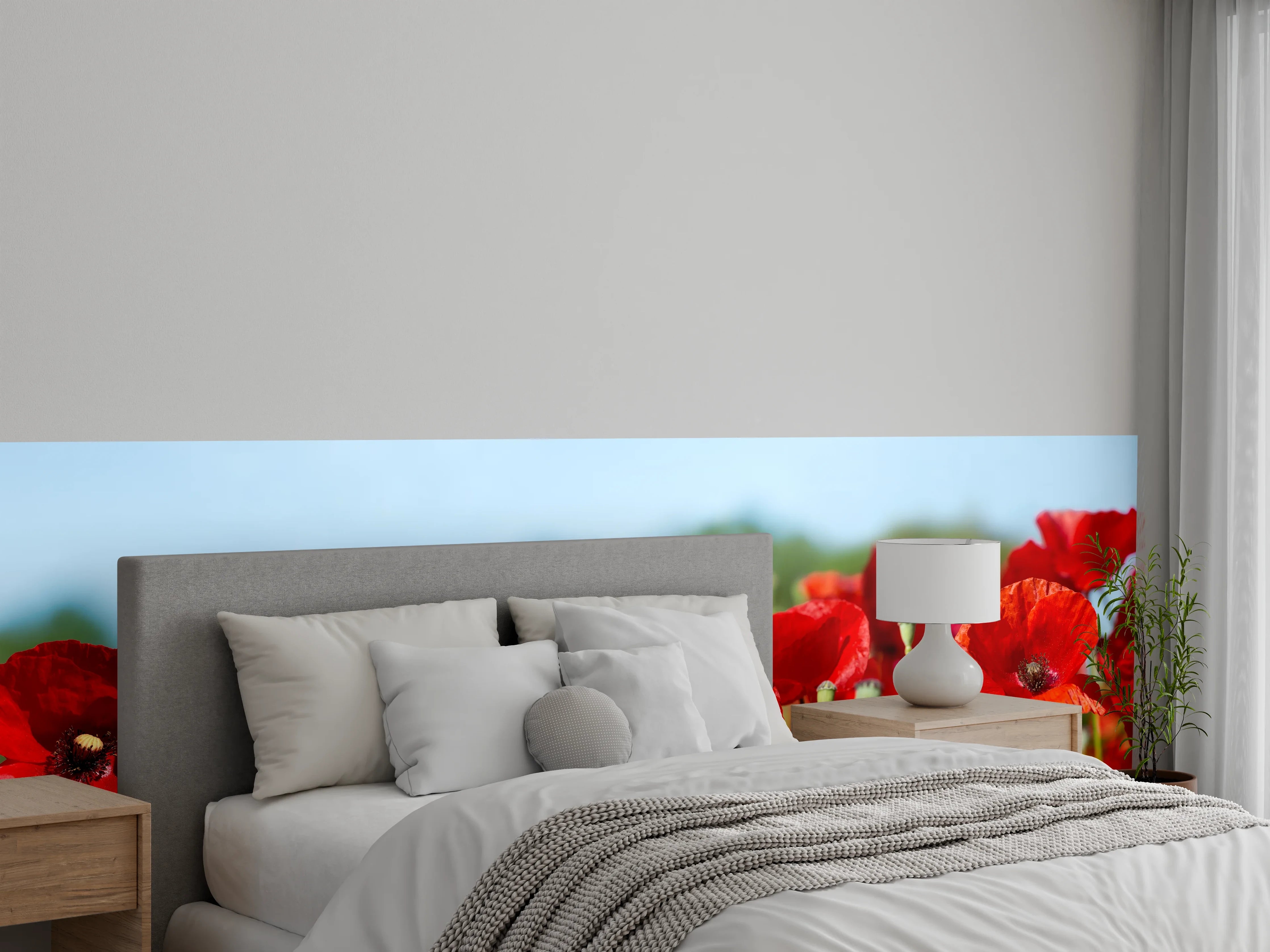 Wandverkleidung Schlafzimmer - Rote Mohnblumen auf einem Feld