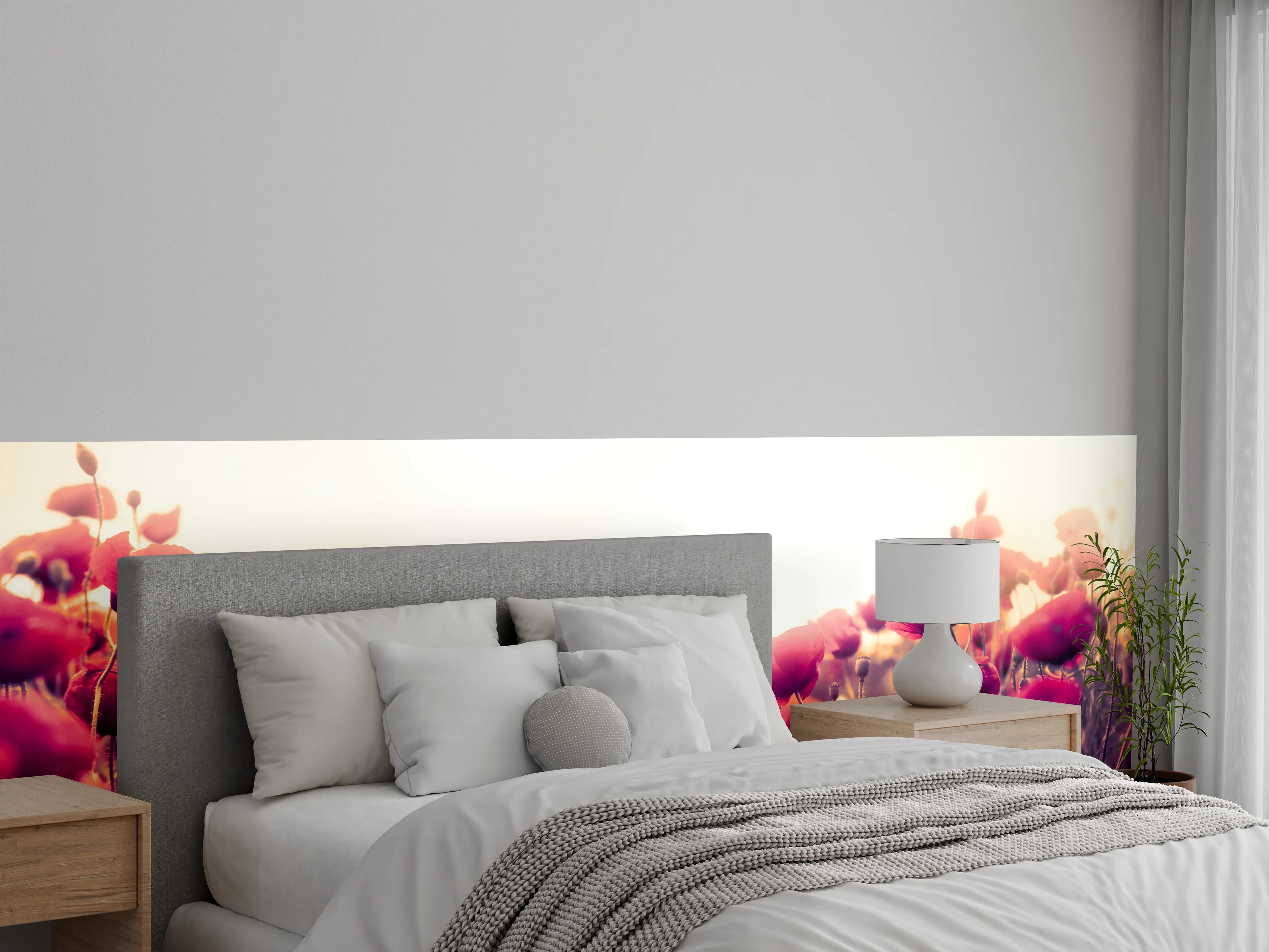 Wandverkleidung Schlafzimmer - Rote Mohnblumen in der Sonne