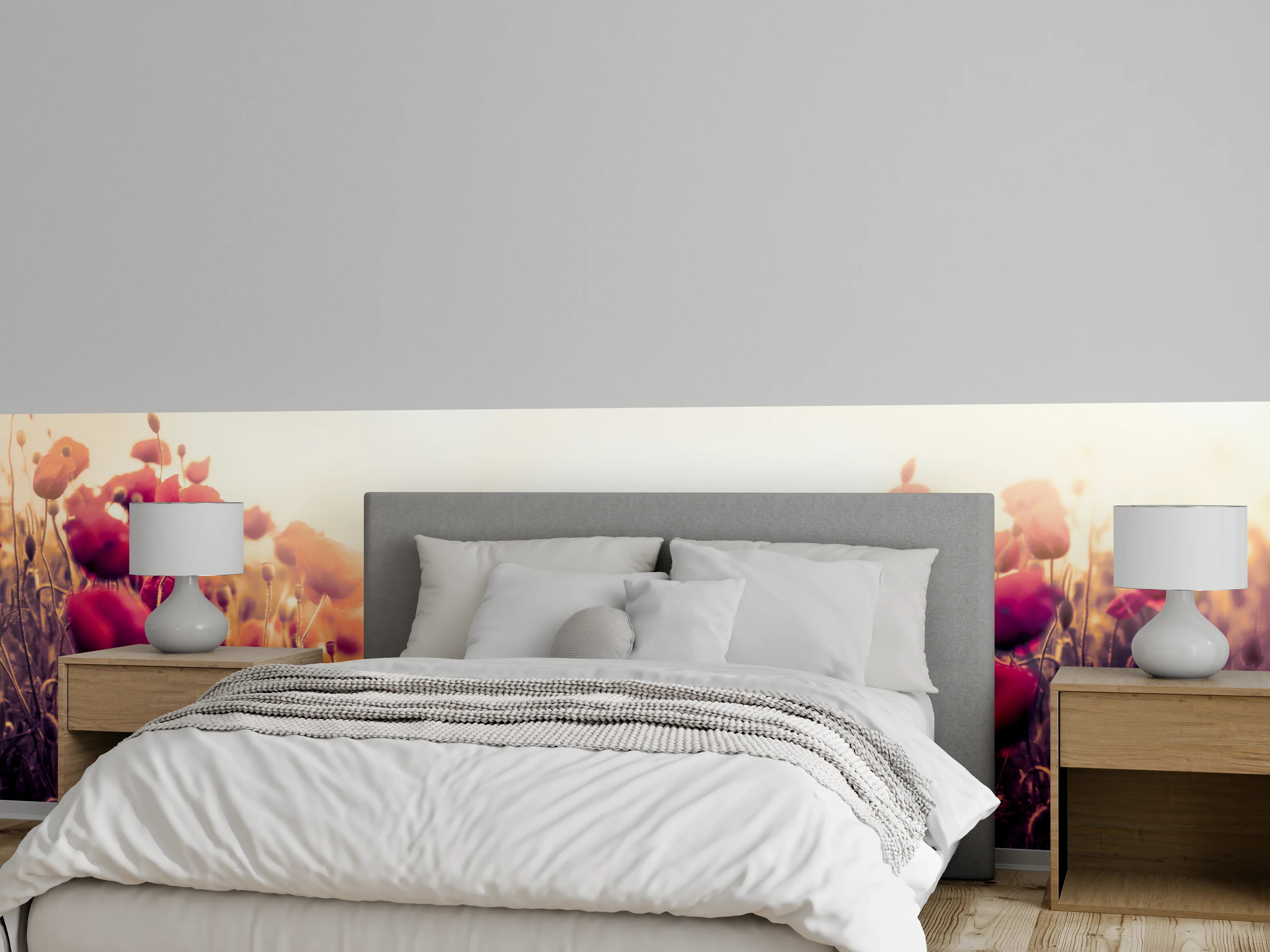 Wandverkleidung Schlafzimmer - Rote Mohnblumen in der Sonne