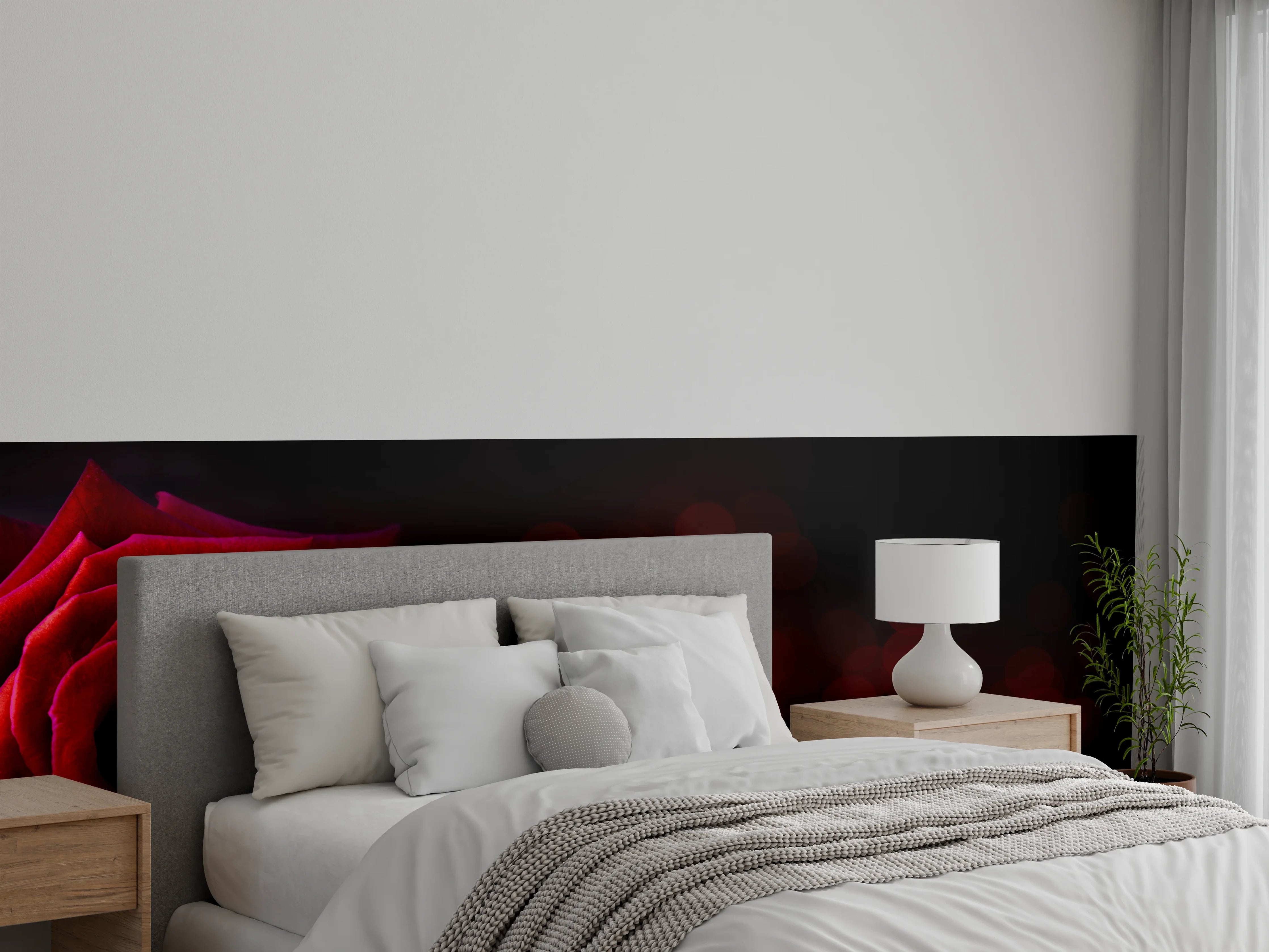 Wandverkleidung Schlafzimmer - Rote Rose auf schwarzem Hintergrund