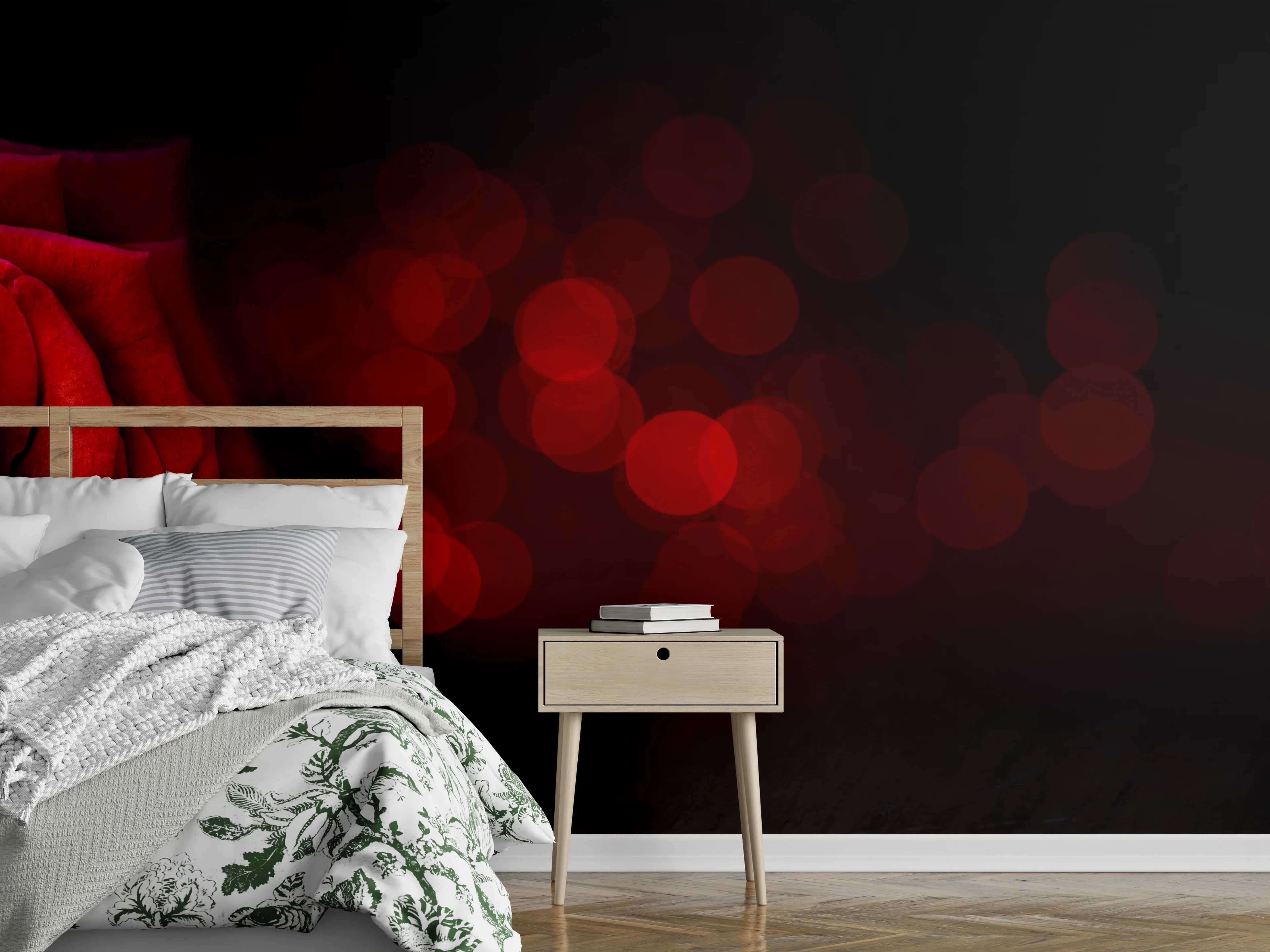 Wandverkleidung Schlafzimmer - Rote Rose auf schwarzem Hintergrund
