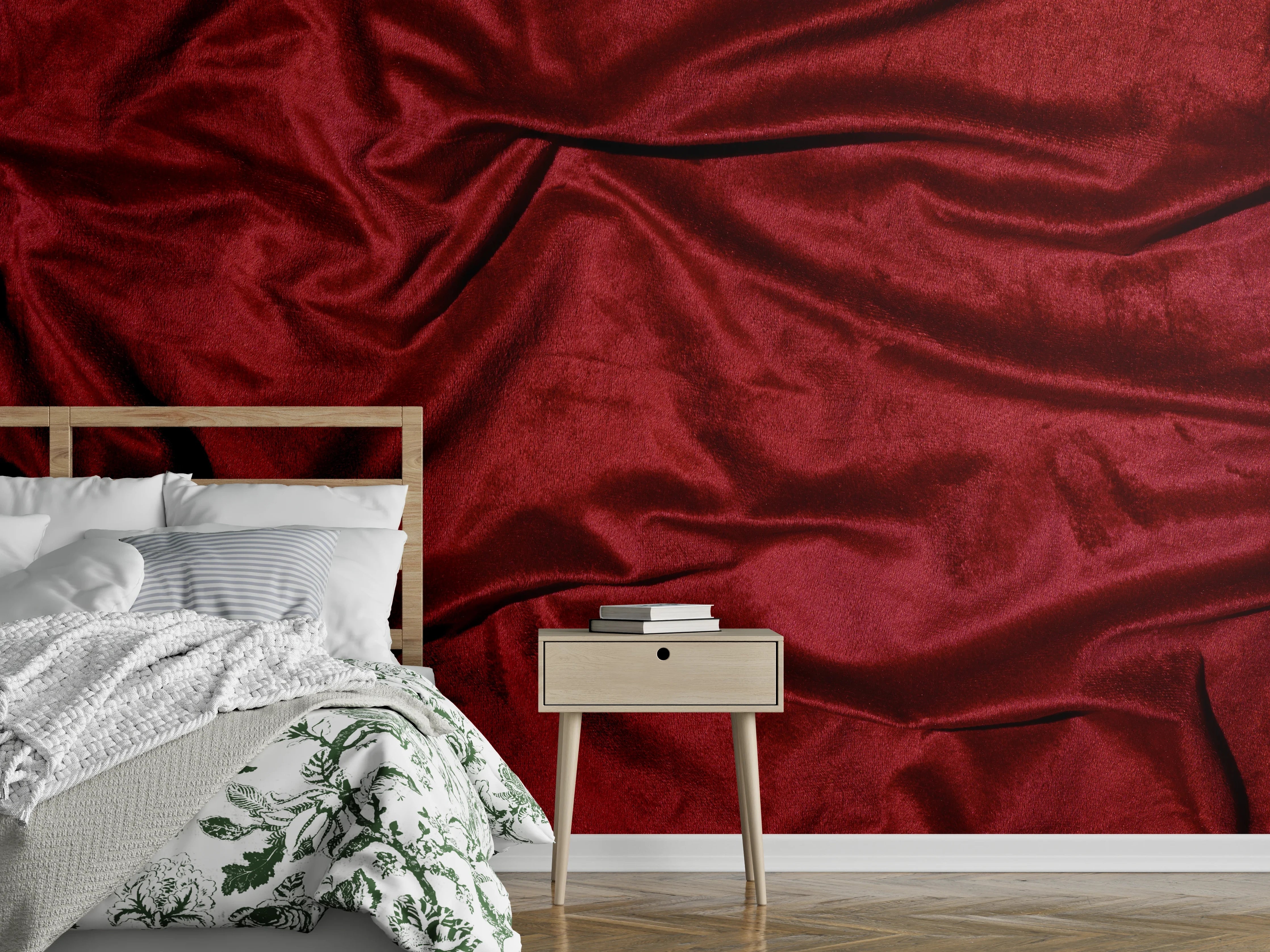 Wandverkleidung Schlafzimmer - Rote Satin Seide