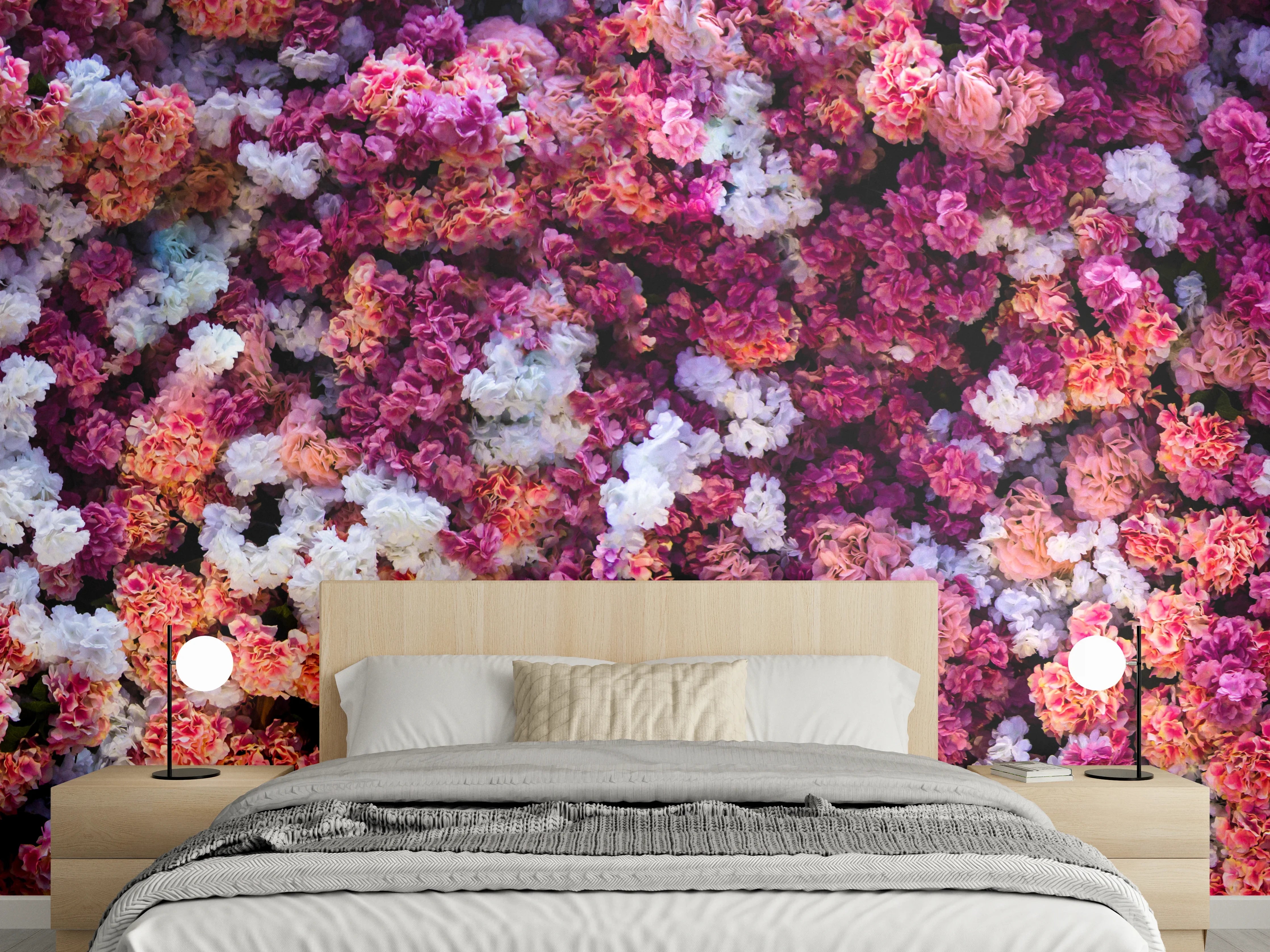 Wandverkleidung Schlafzimmer - Rote-Weiße Blumenwand Natur