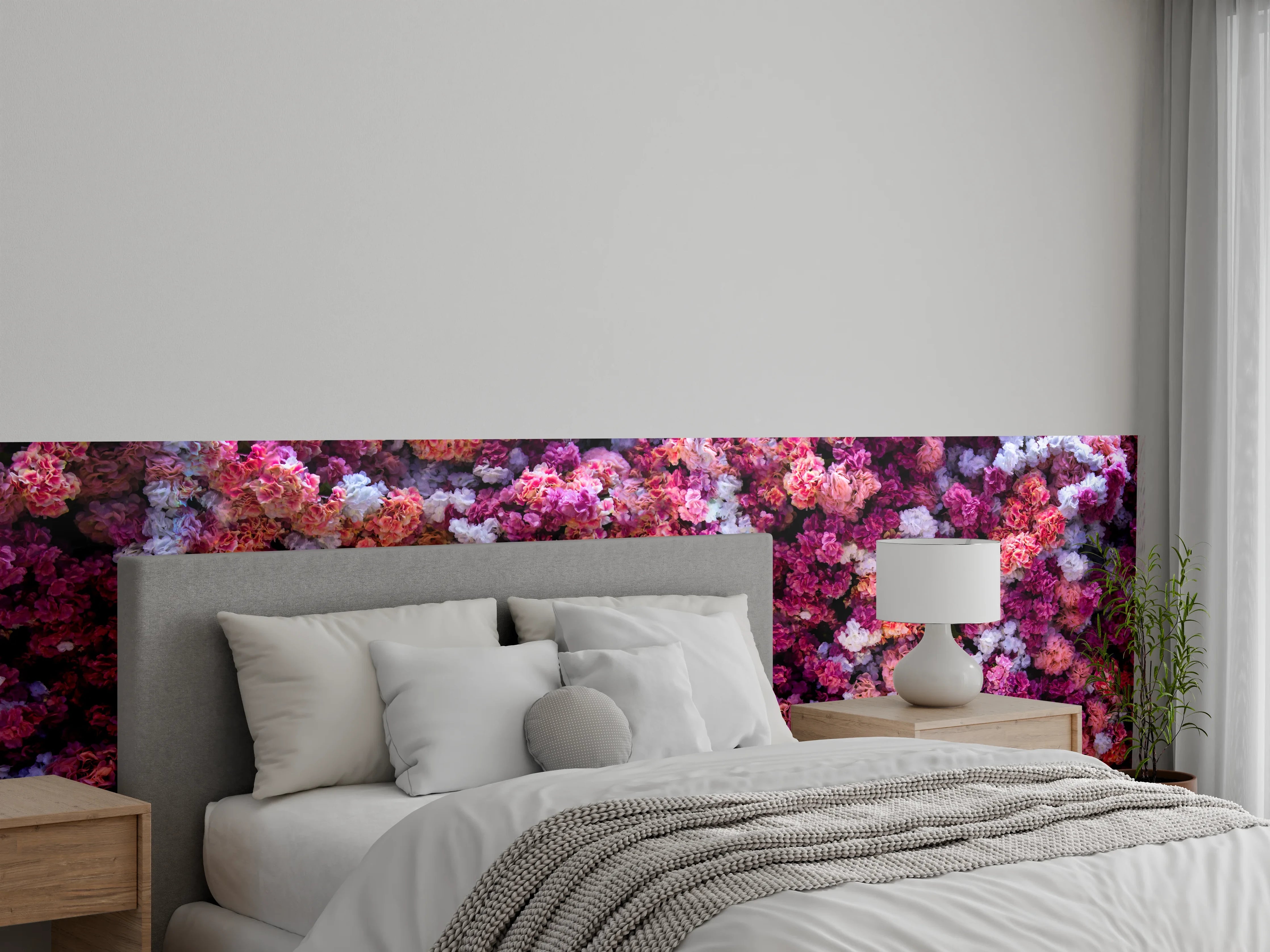 Wandverkleidung Schlafzimmer - Rote-Weiße Blumenwand Natur