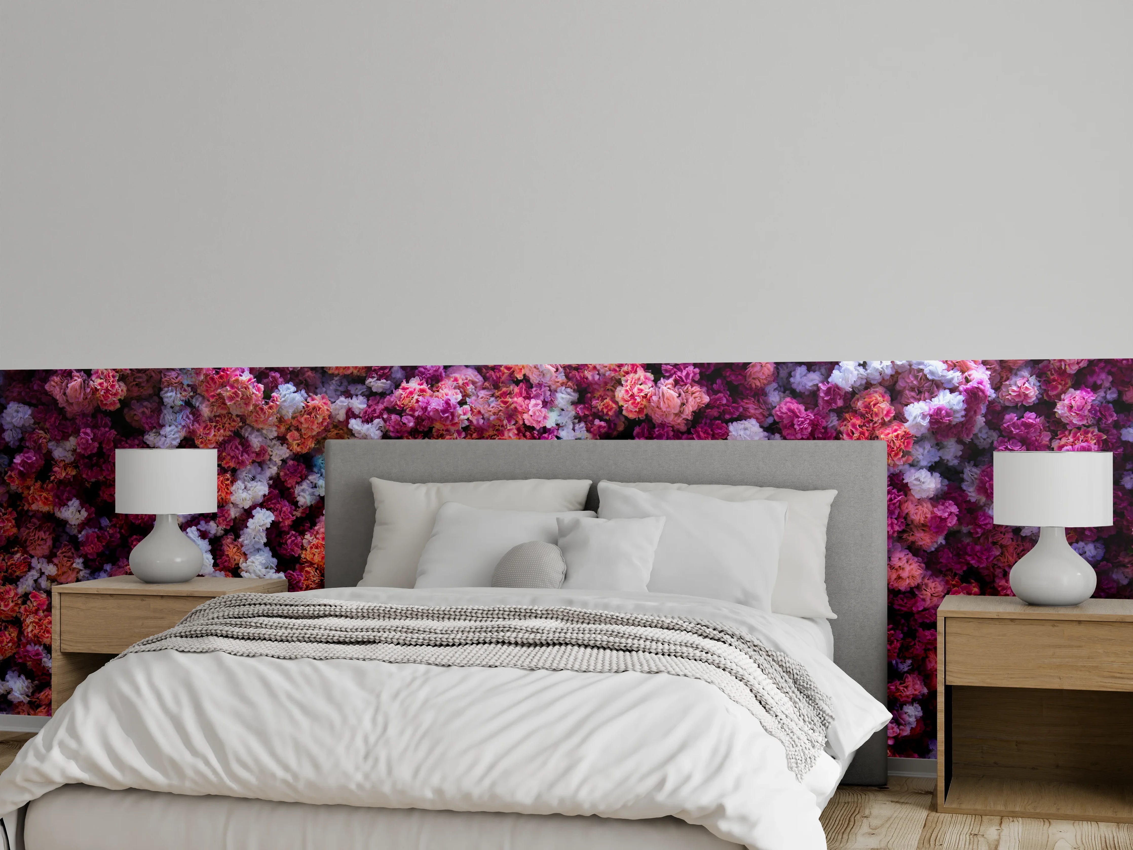 Wandverkleidung Schlafzimmer - Rote-Weiße Blumenwand Natur