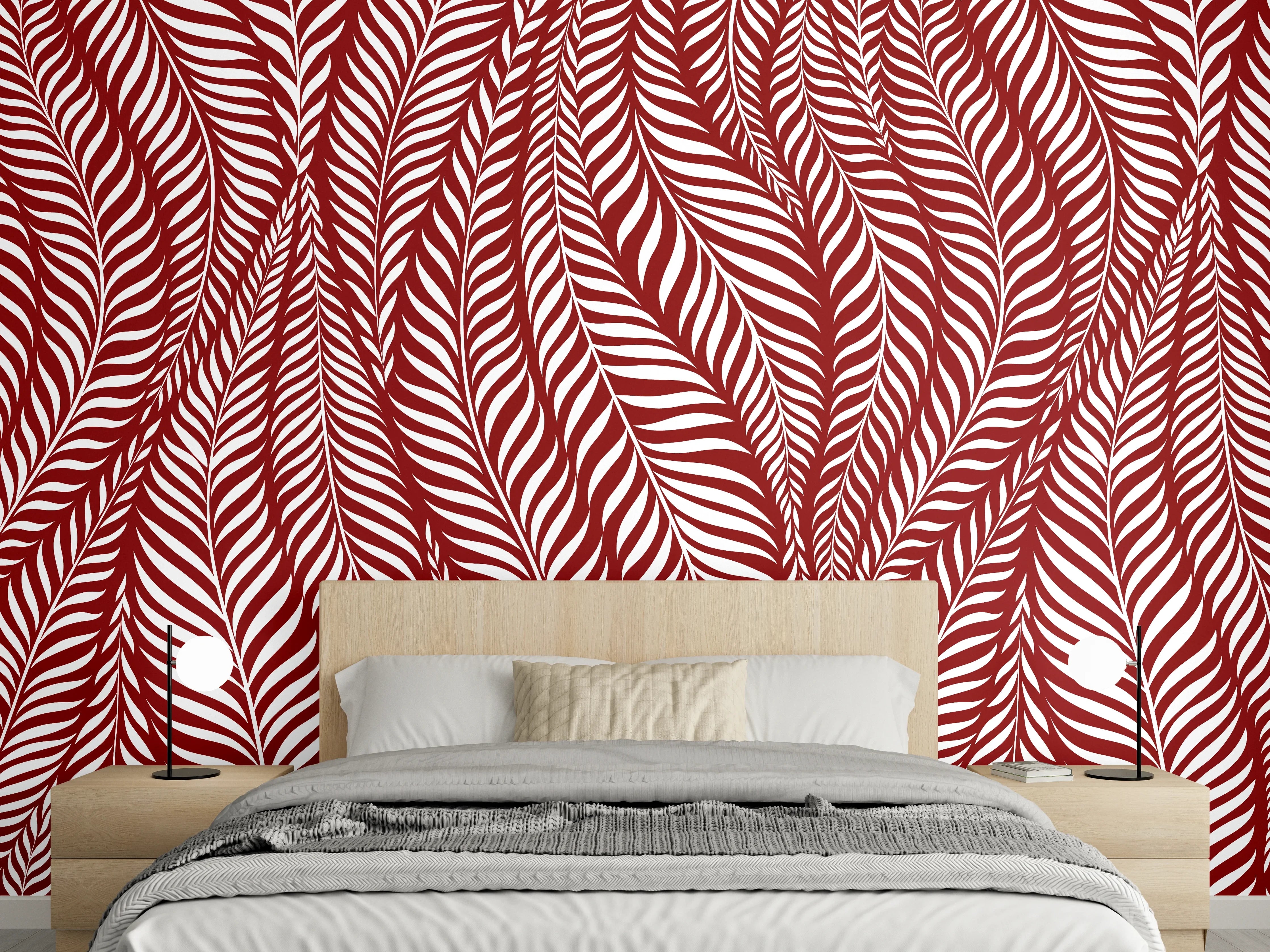 Wandverkleidung Schlafzimmer - Rote und weiße Blätter-Textur