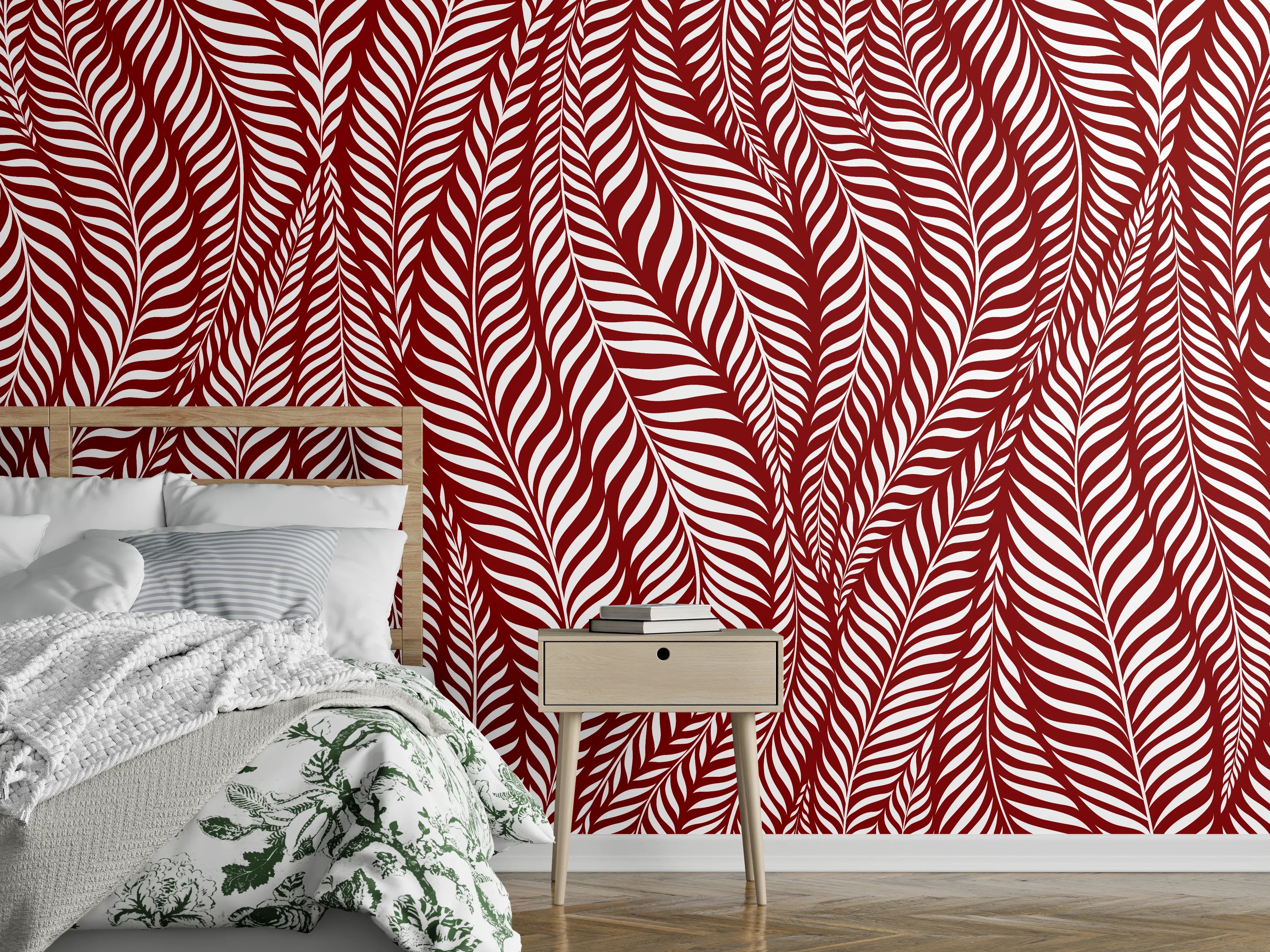 Wandverkleidung Schlafzimmer - Rote und weiße Blätter-Textur