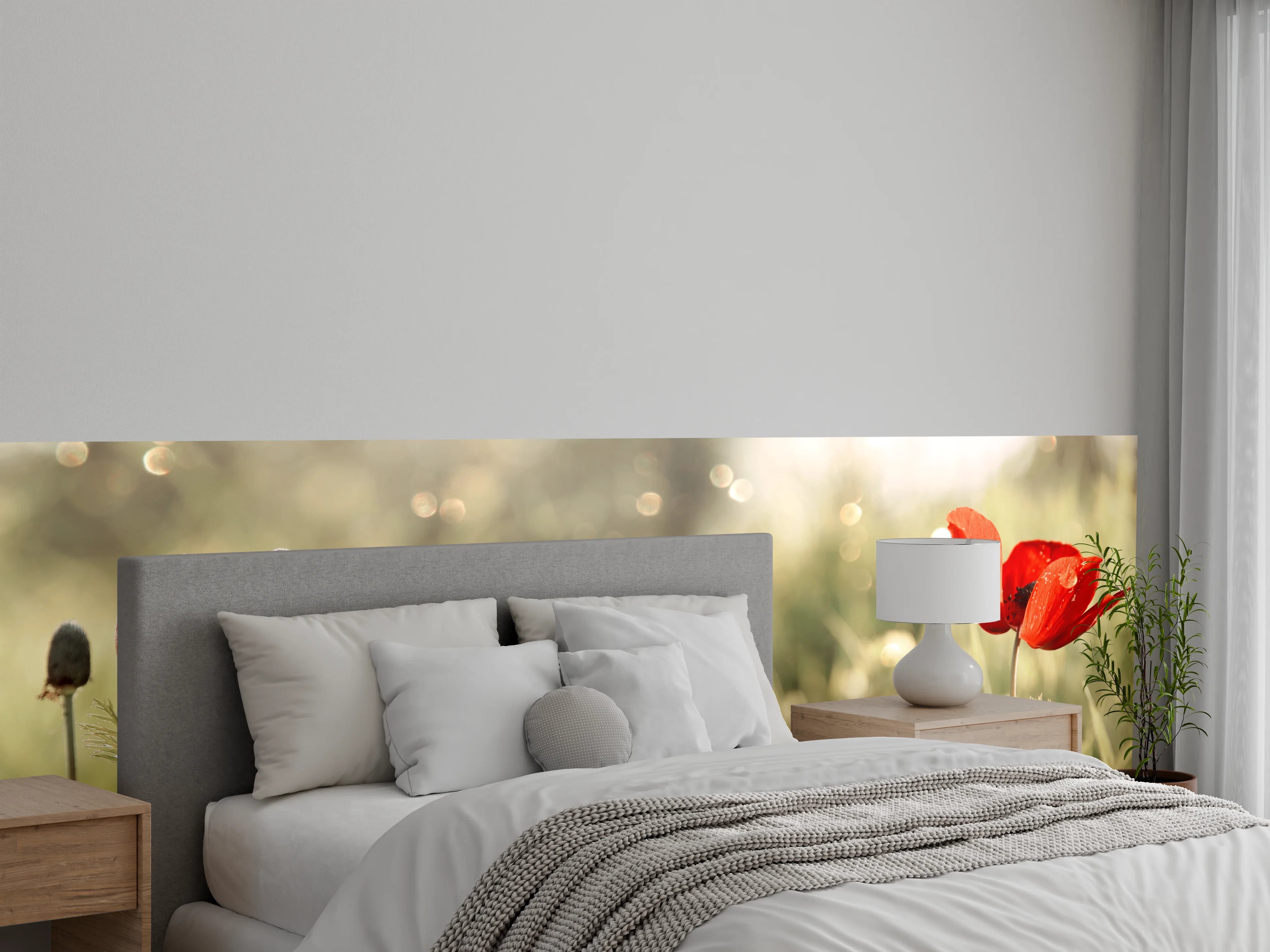 Wandverkleidung Schlafzimmer - Roter Mohn auf Wiese