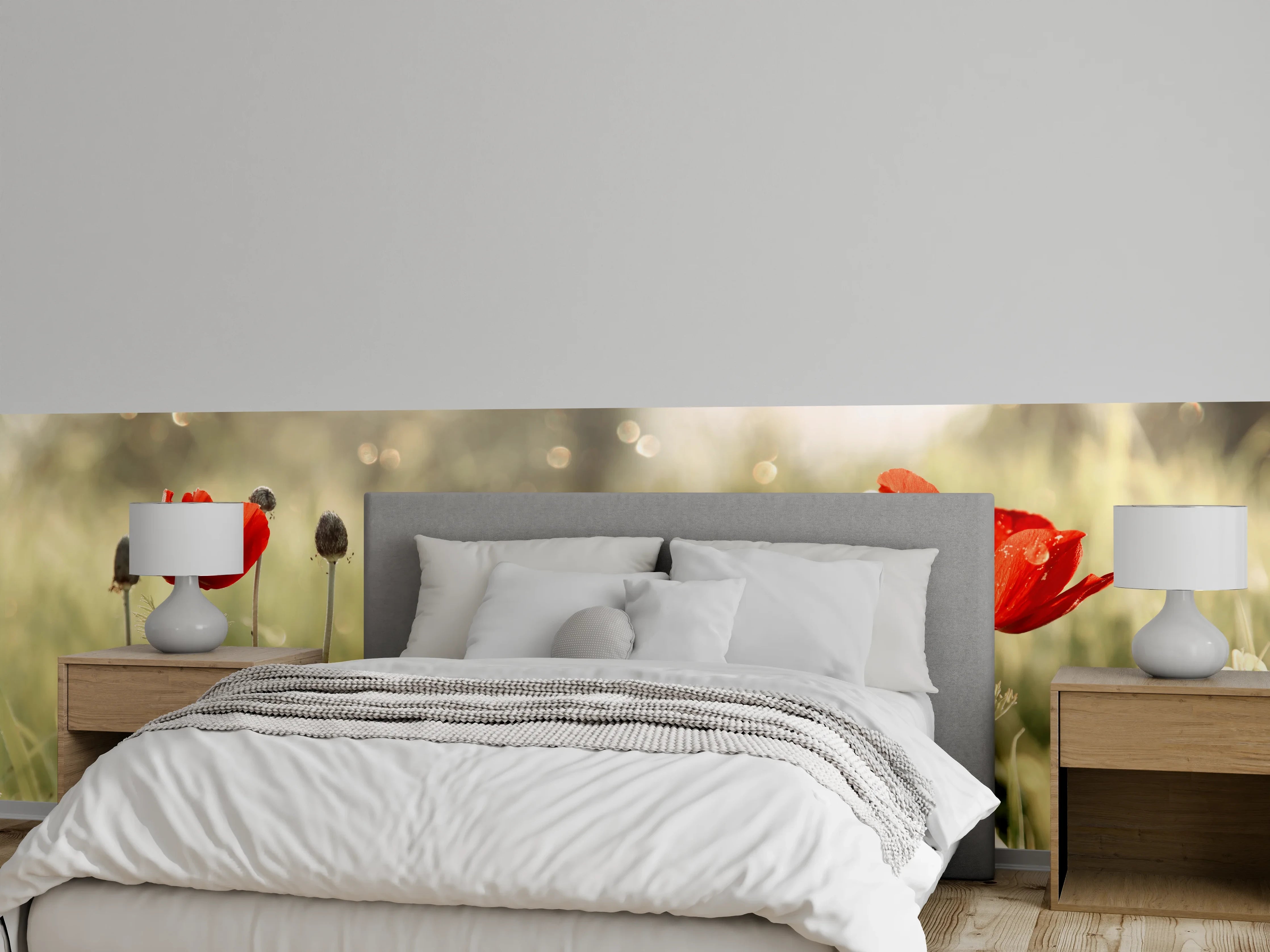 Wandverkleidung Schlafzimmer - Roter Mohn auf Wiese