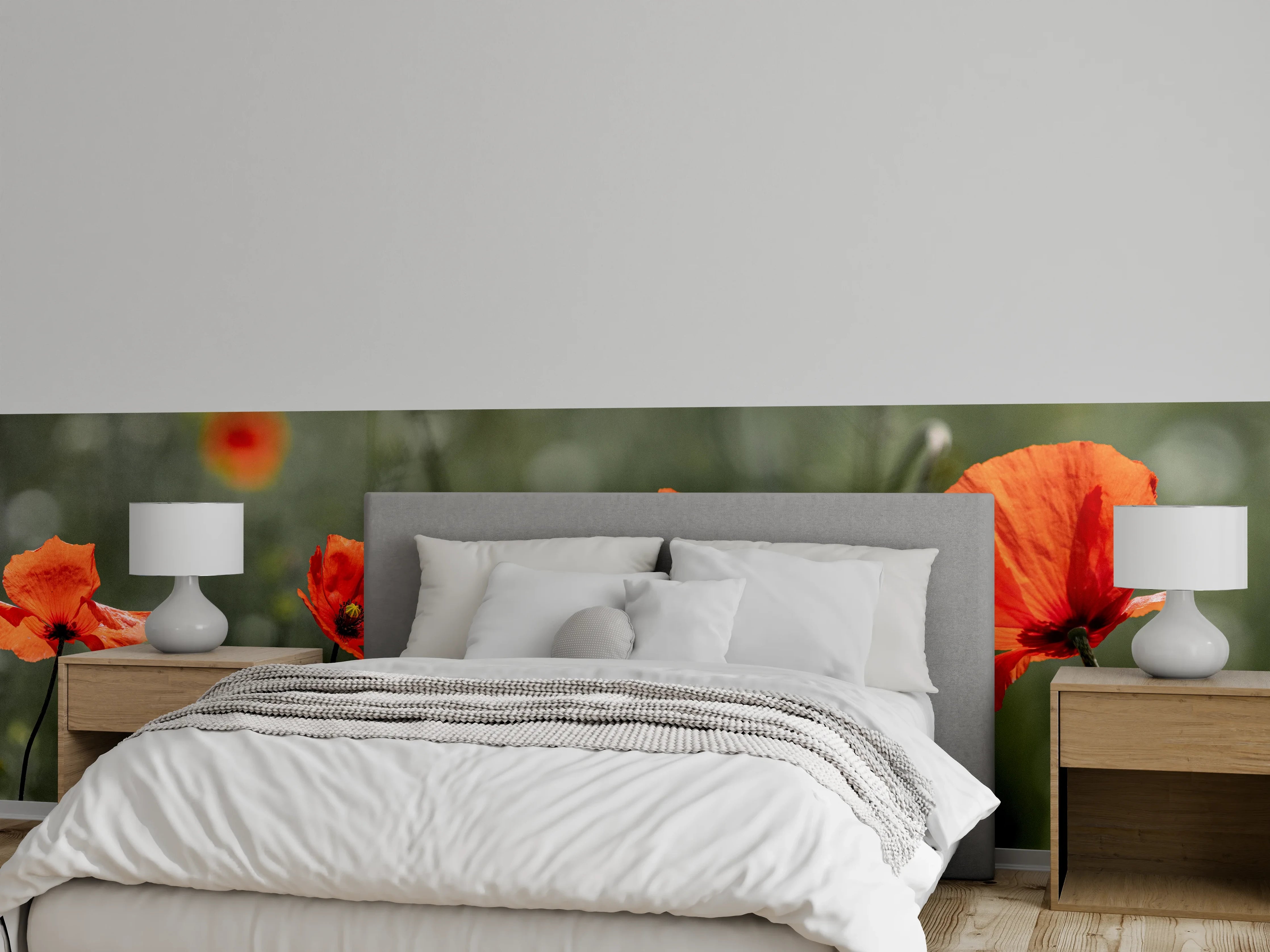 Wandverkleidung Schlafzimmer - Roter Mohn inmitten des Grüns
