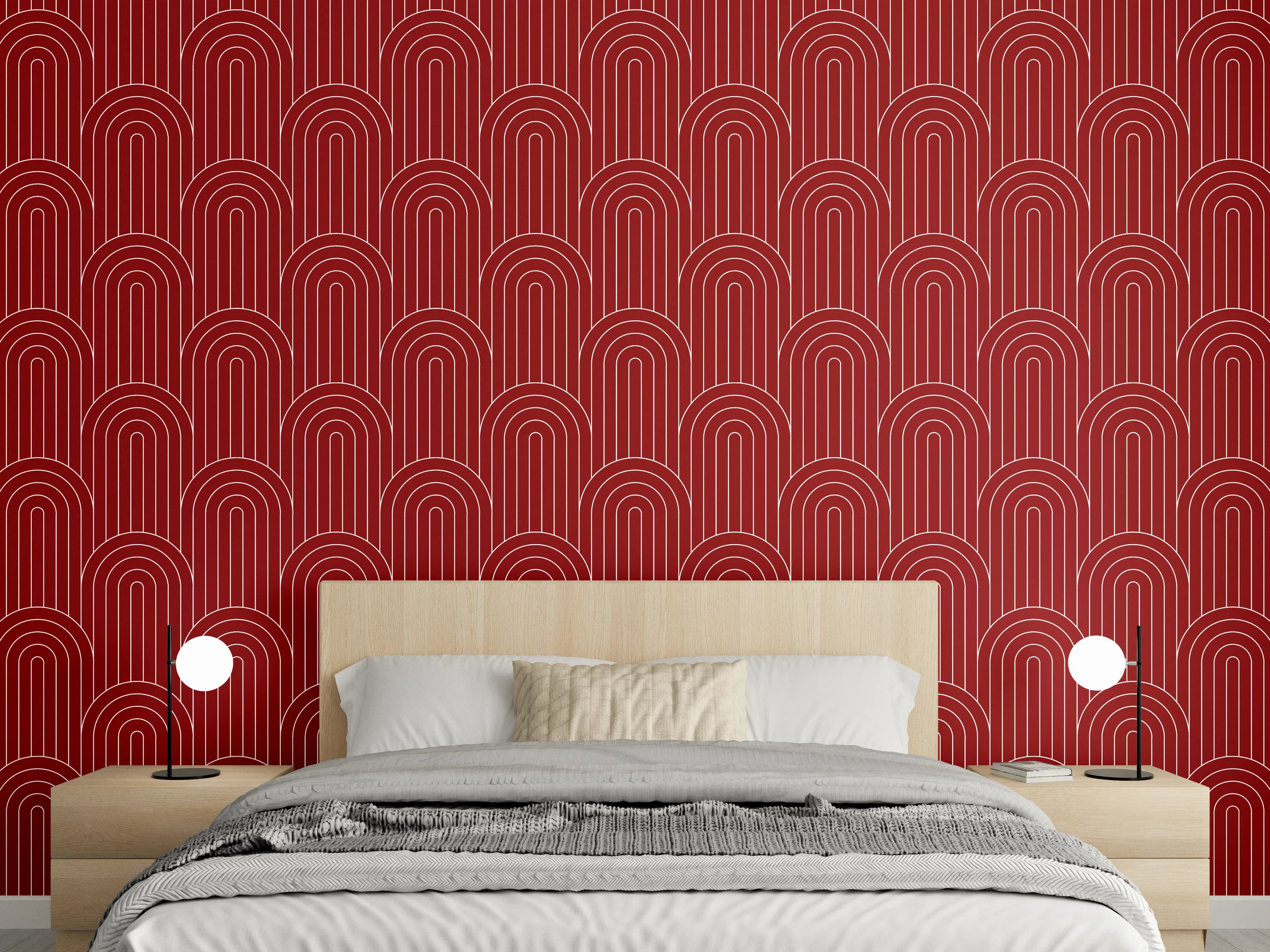 Wandverkleidung Schlafzimmer - Rotes Art-déco-Muster moderne Eleganz