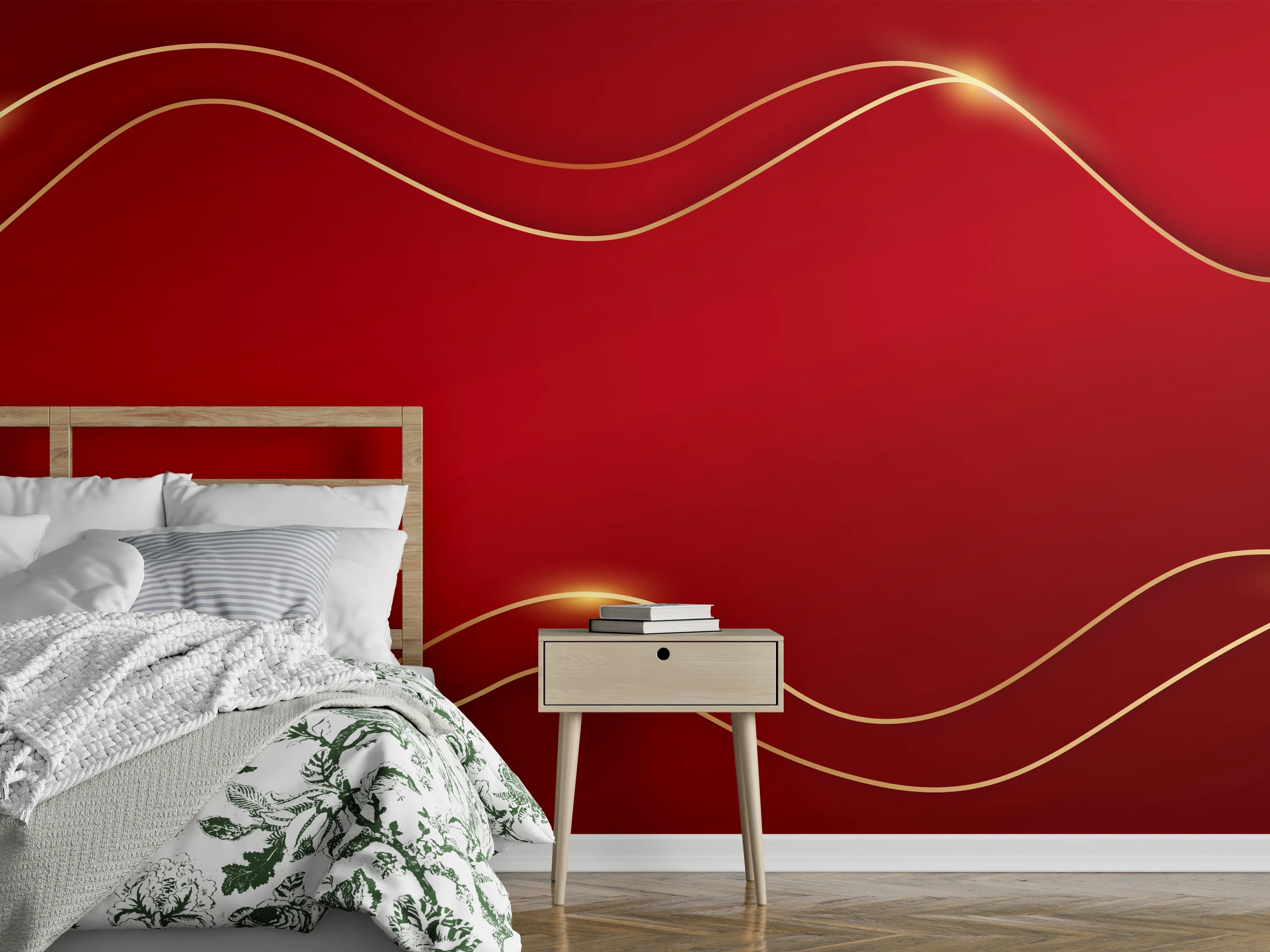 Wandverkleidung Schlafzimmer - Rotes Luxus-Design mit Goldakzenten