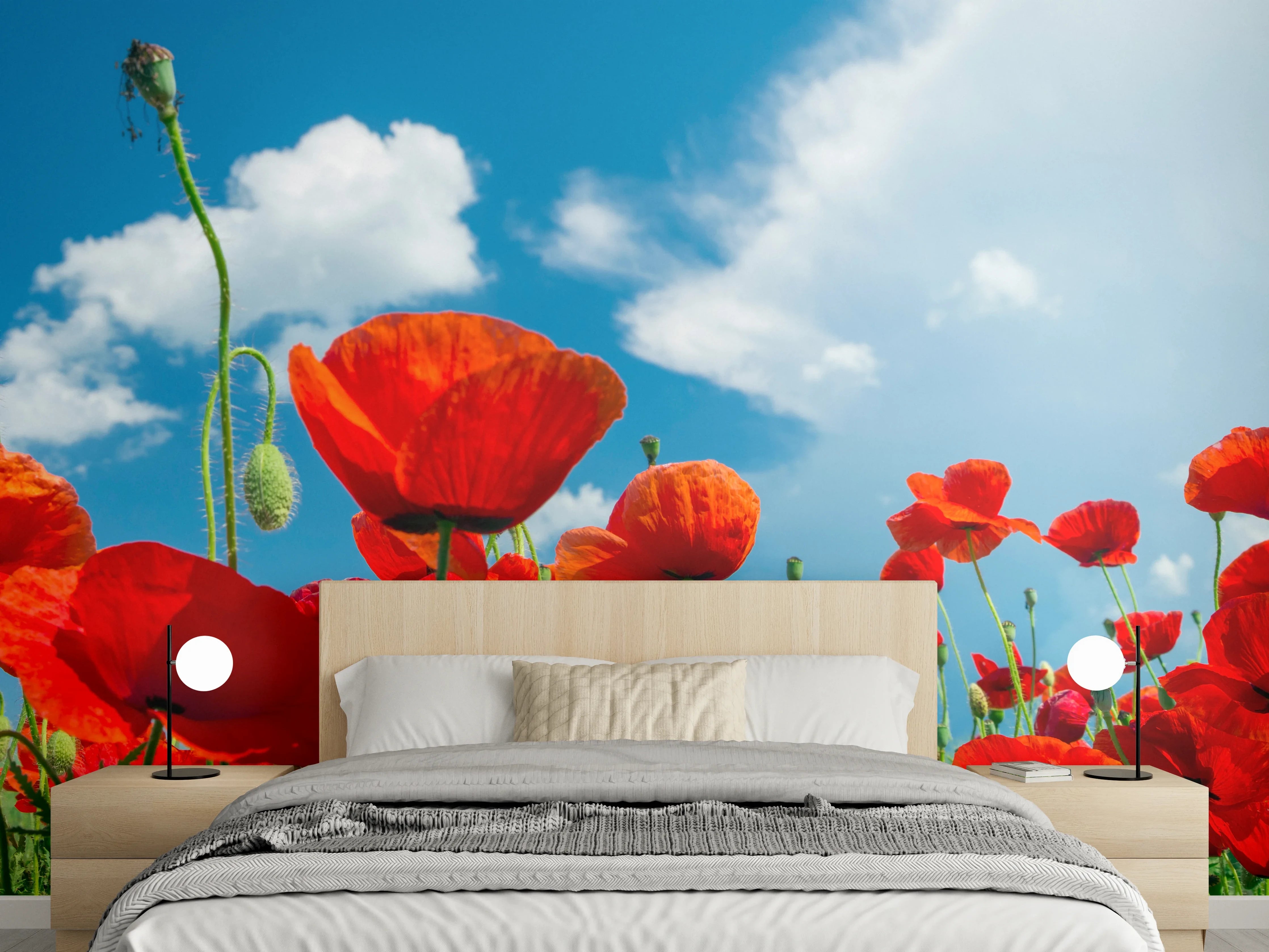 Wandverkleidung Schlafzimmer - Rotes Mohnblumenfeld