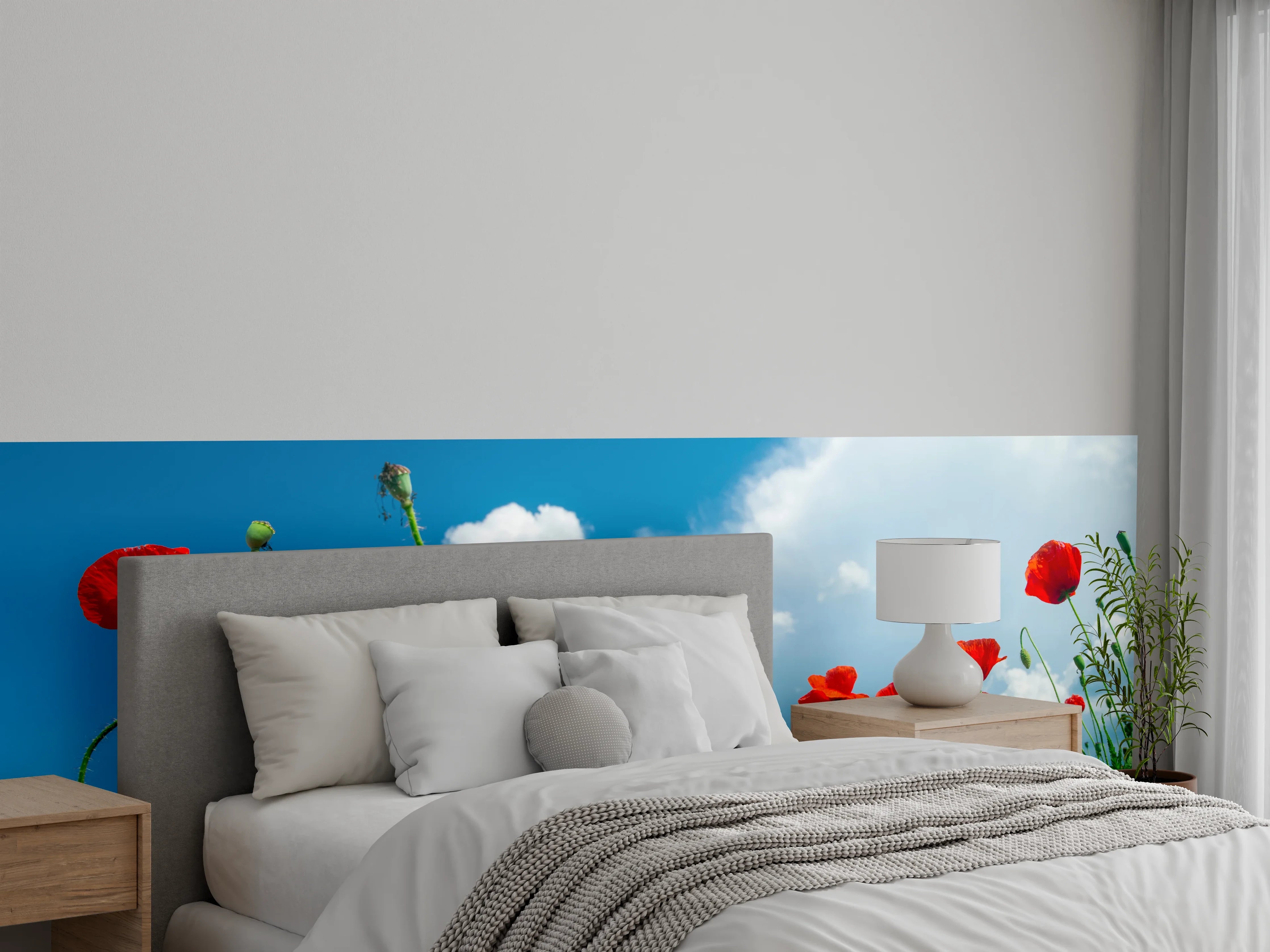 Wandverkleidung Schlafzimmer - Rotes Mohnblumenfeld