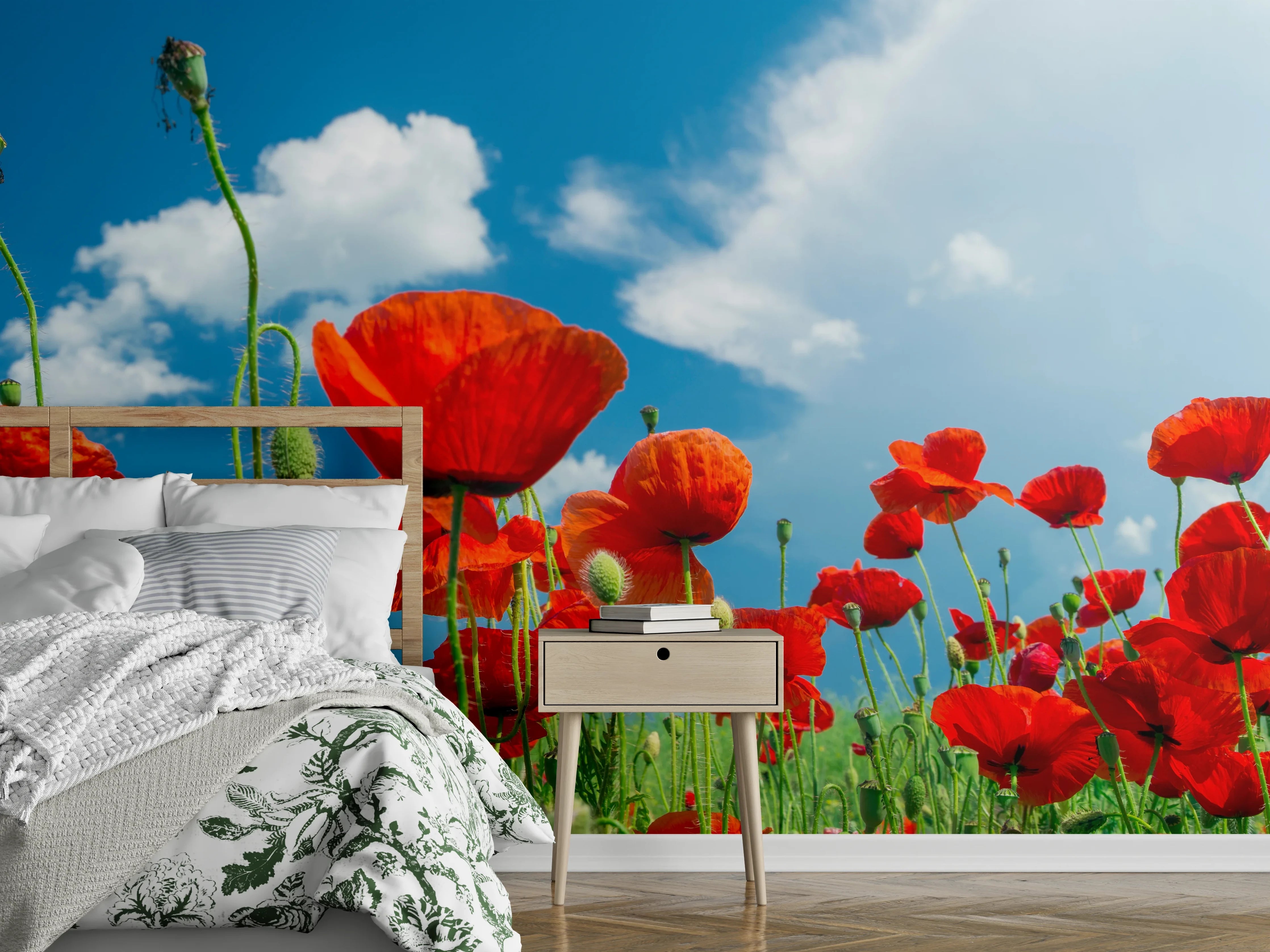 Wandverkleidung Schlafzimmer - Rotes Mohnblumenfeld