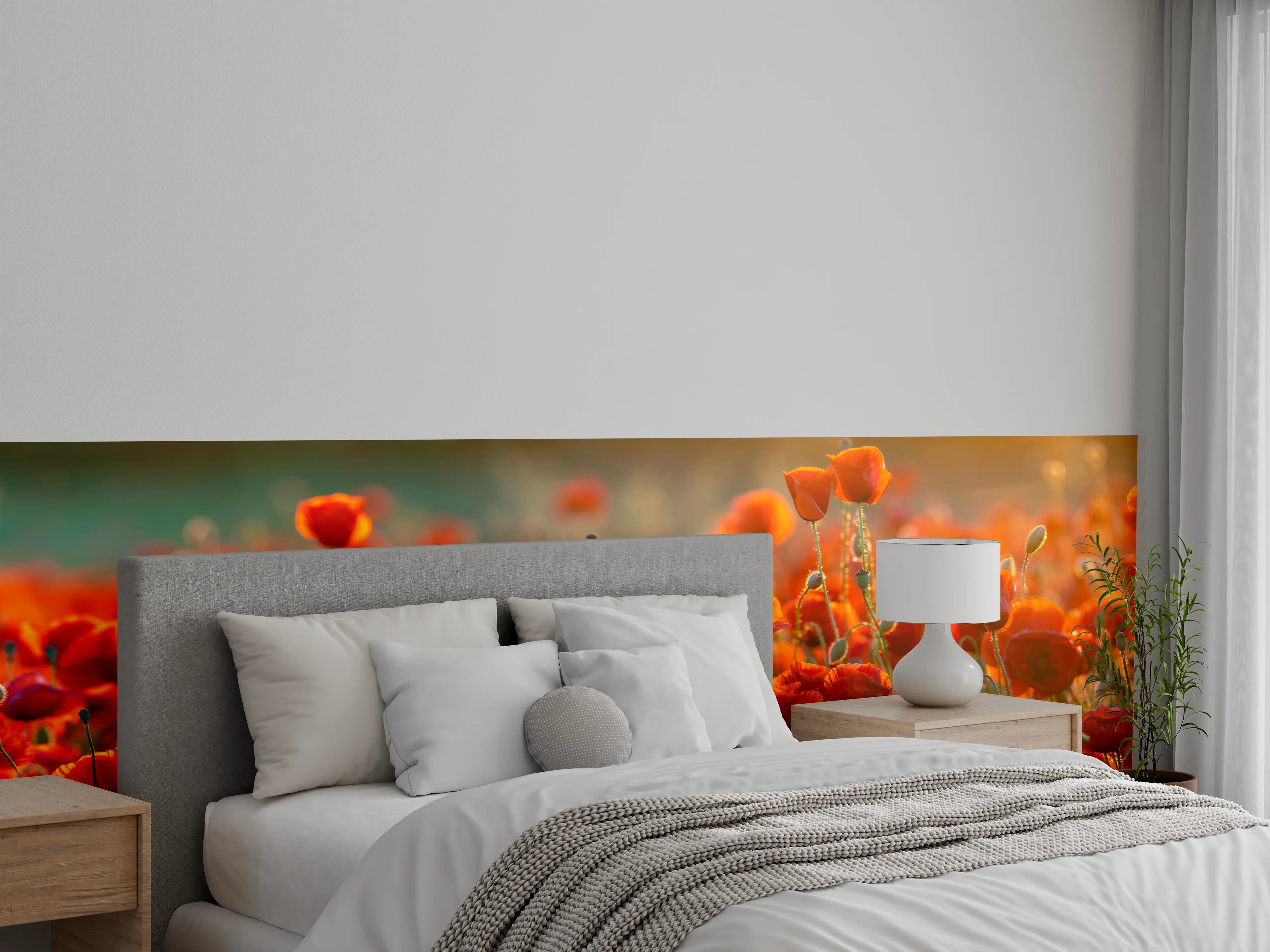 Wandverkleidung Schlafzimmer - Rotes Mohnfeld Panorama