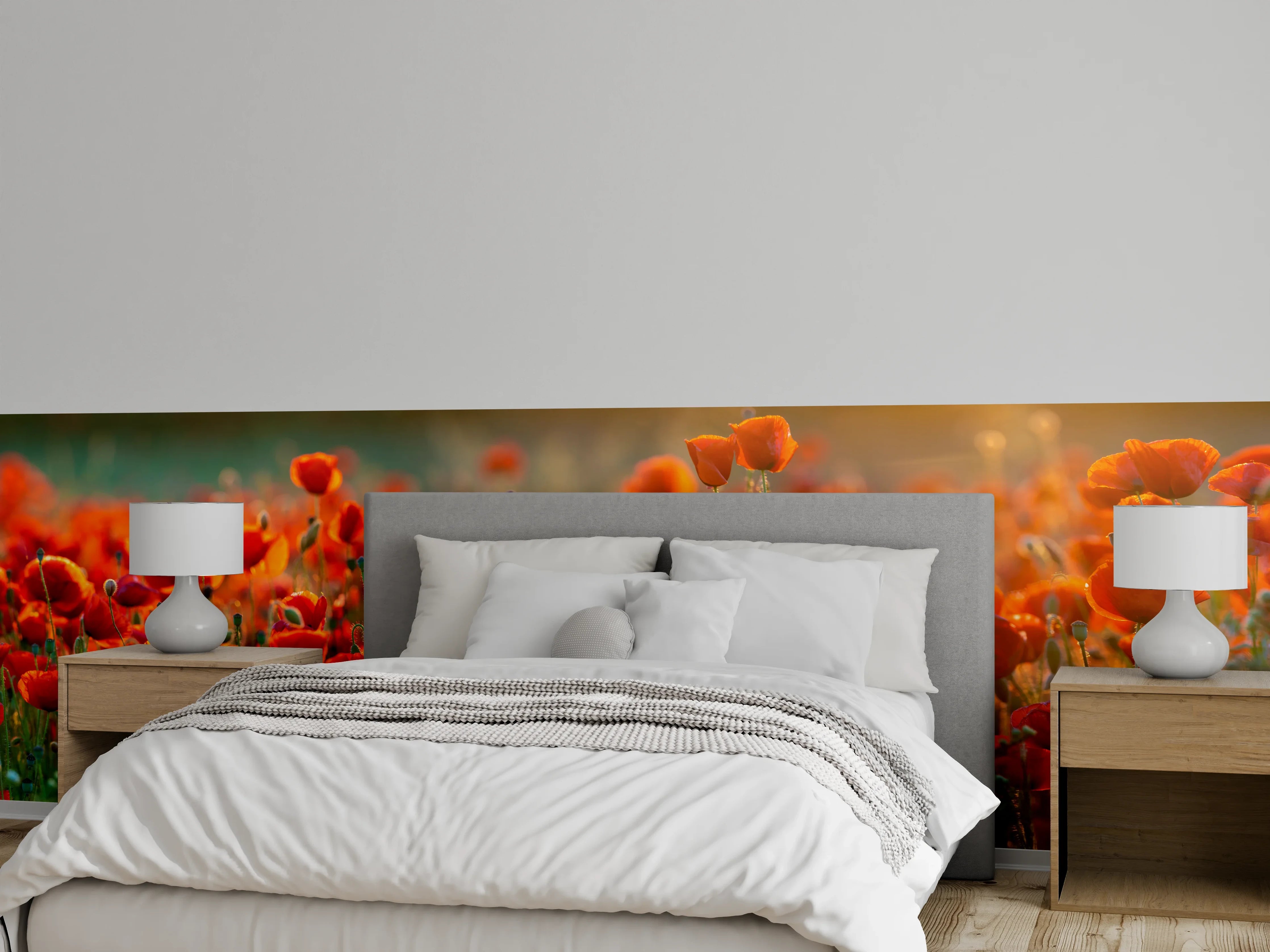 Wandverkleidung Schlafzimmer - Rotes Mohnfeld Panorama