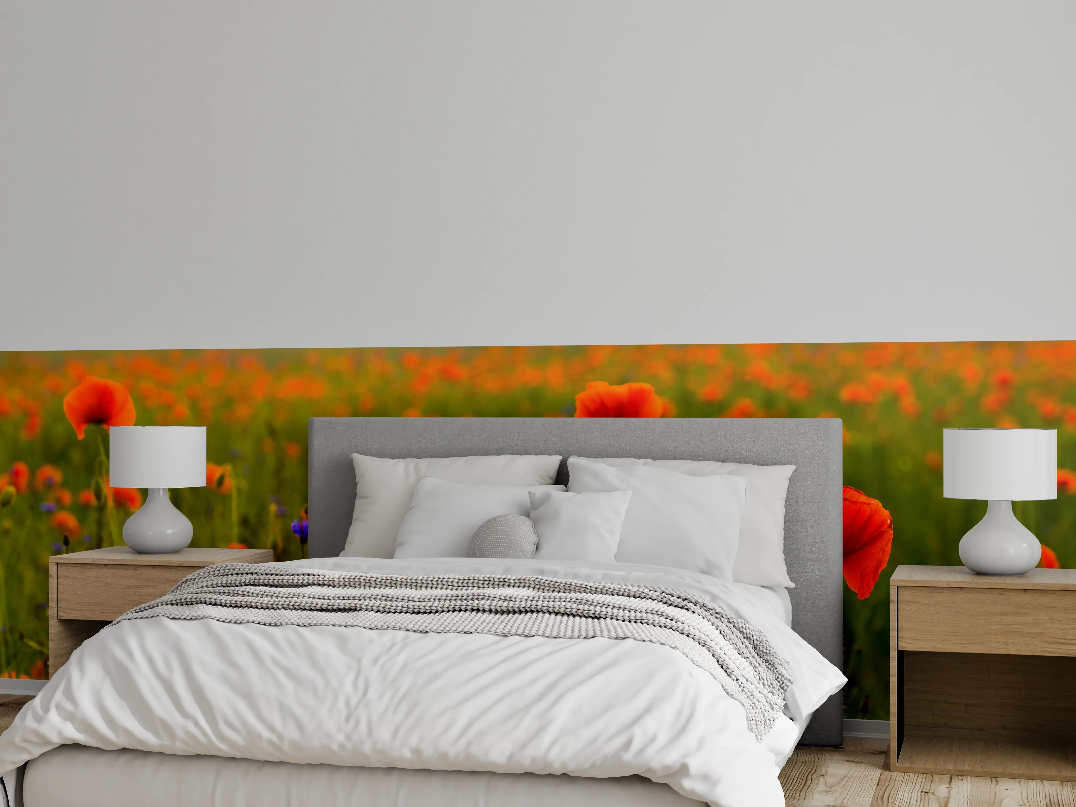 Wandverkleidung Schlafzimmer - Rotes Mohnfeld mit Kornblumen