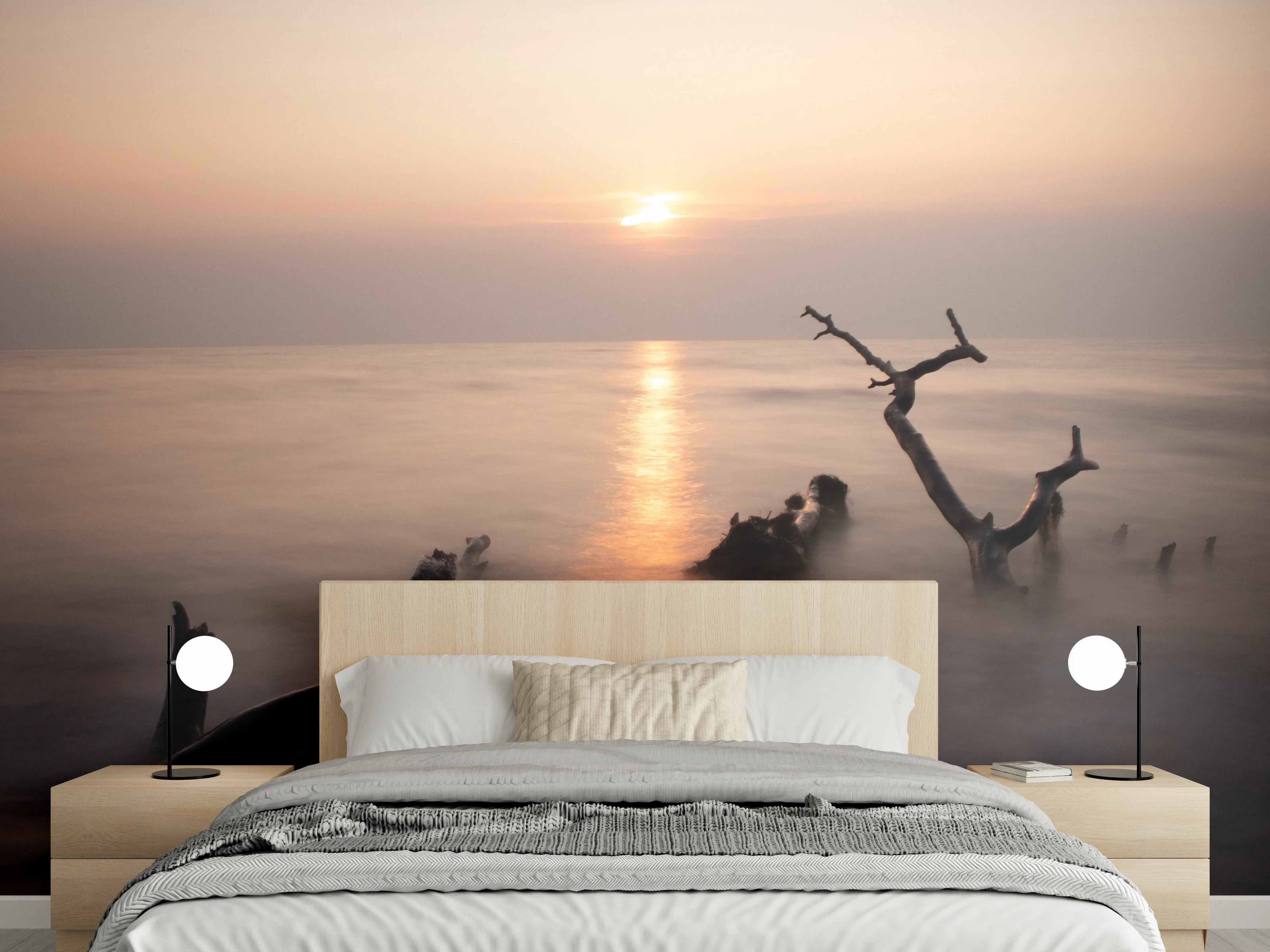Wandverkleidung Schlafzimmer - Ruhiger Sonnenuntergang am Meer