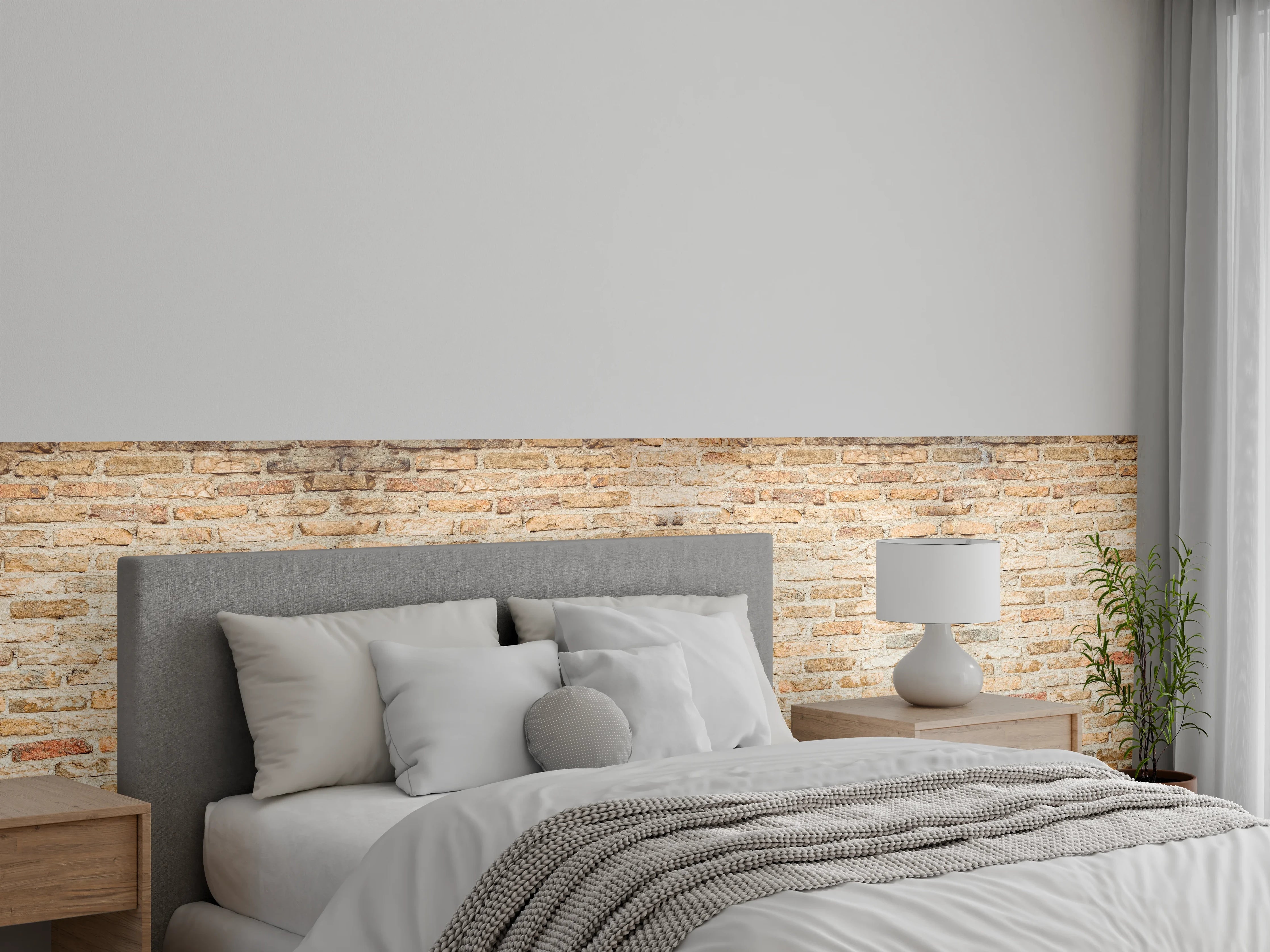 Wandverkleidung Schlafzimmer - Rustikale Backsteinmauer