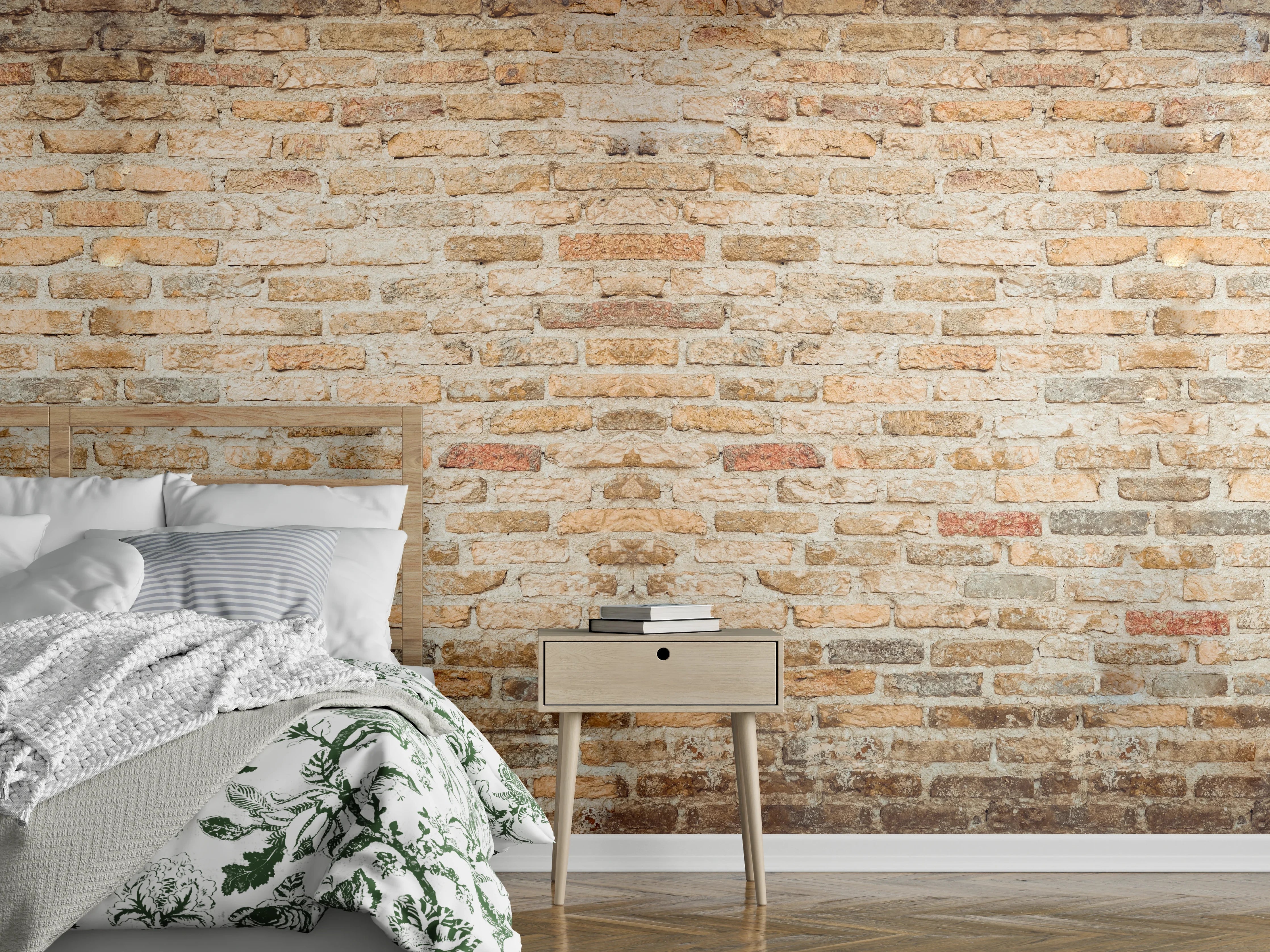 Wandverkleidung Schlafzimmer - Rustikale Backsteinmauer